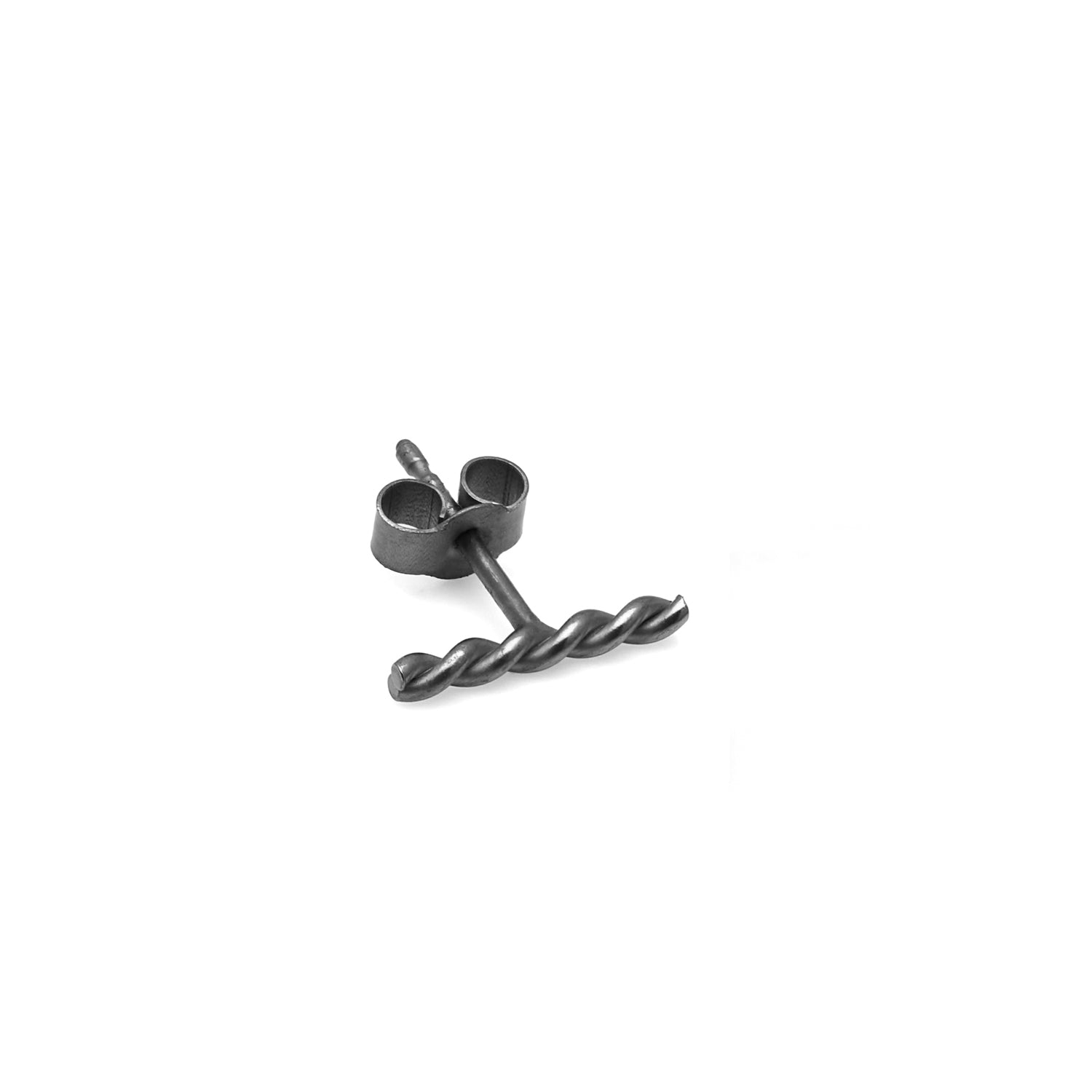 Single Twisted Bar Stud Earring - Black