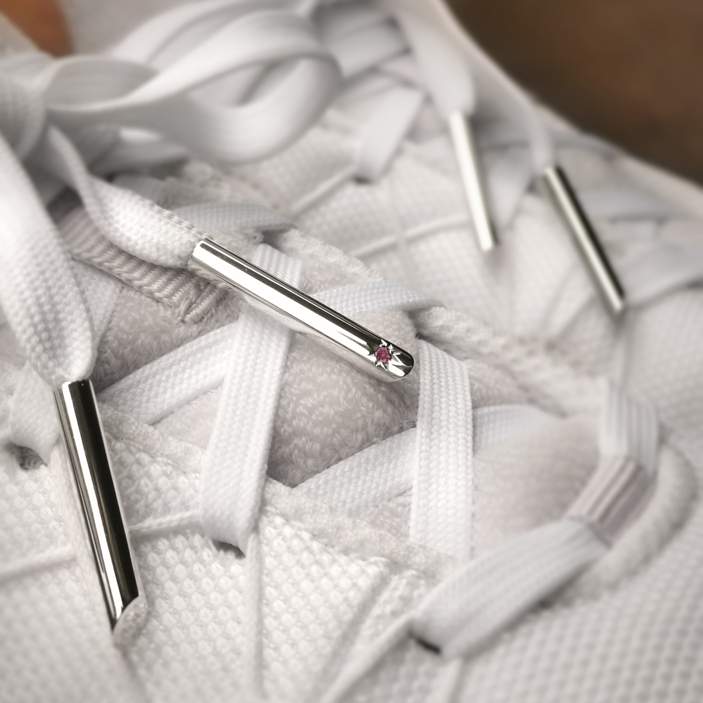 Star Set Pink Sapphire 18k White Gold Aglets X Nylon Laces