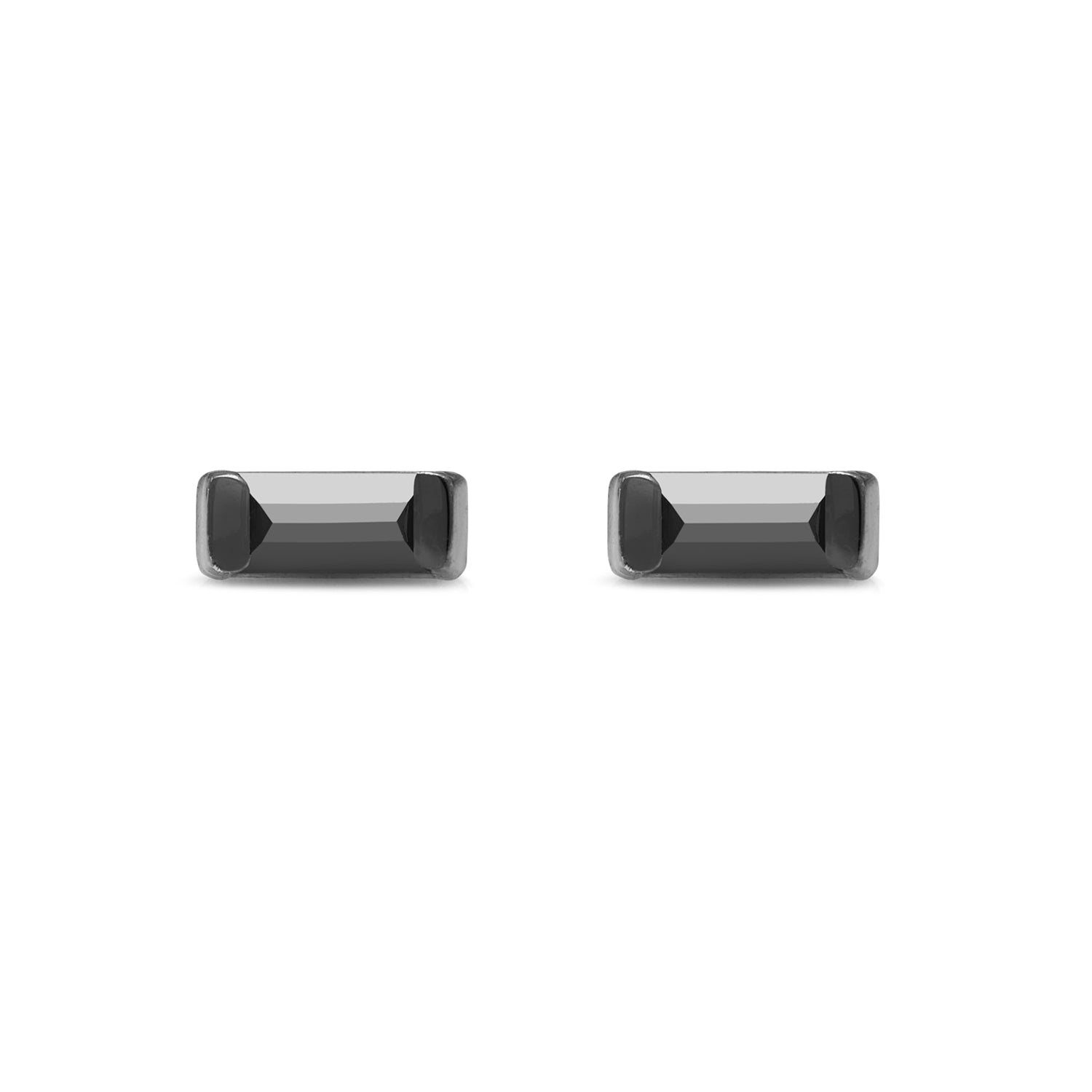 Black Diamond Baguette Bar Stud Earrings