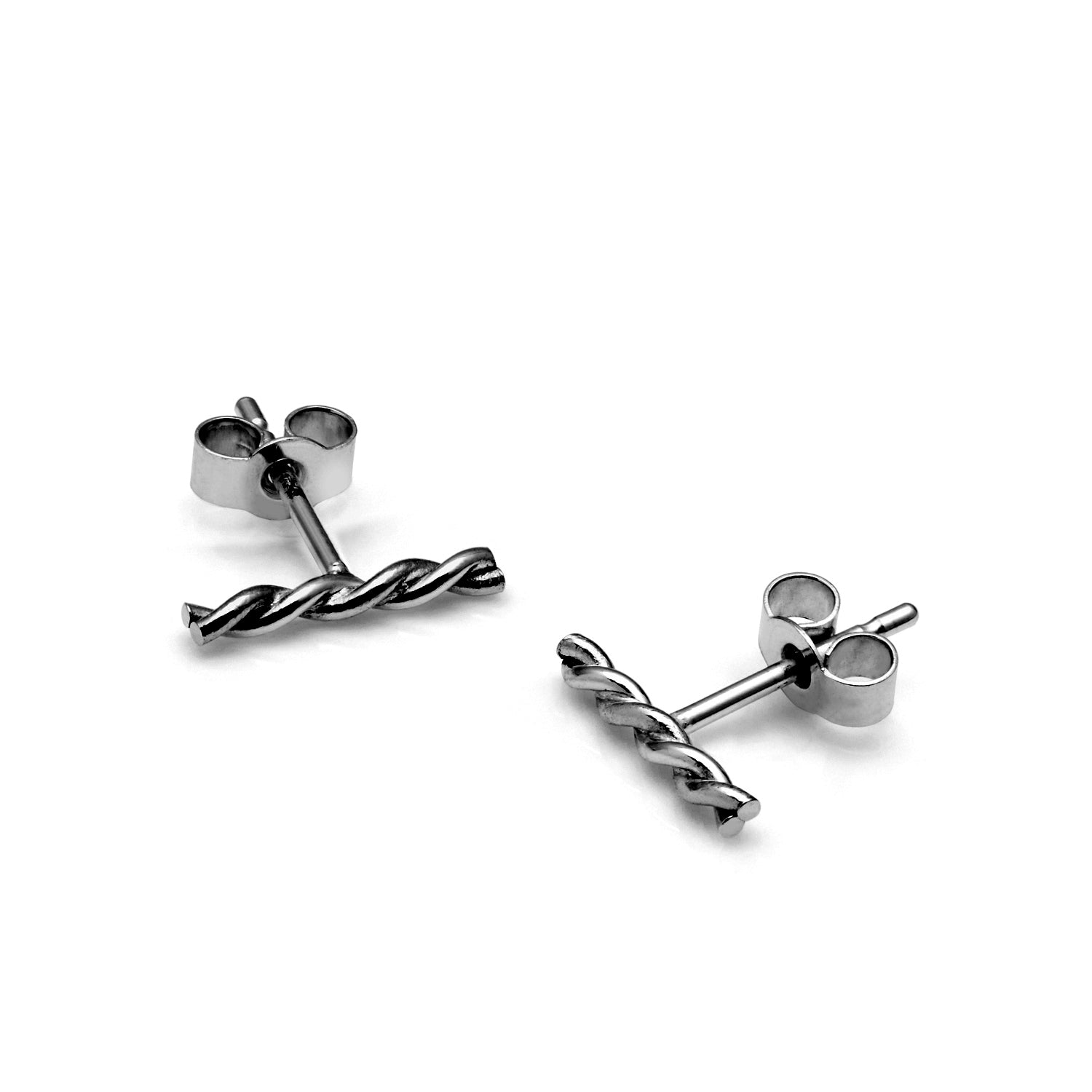 Twisted Bar Stud Earrings - Black