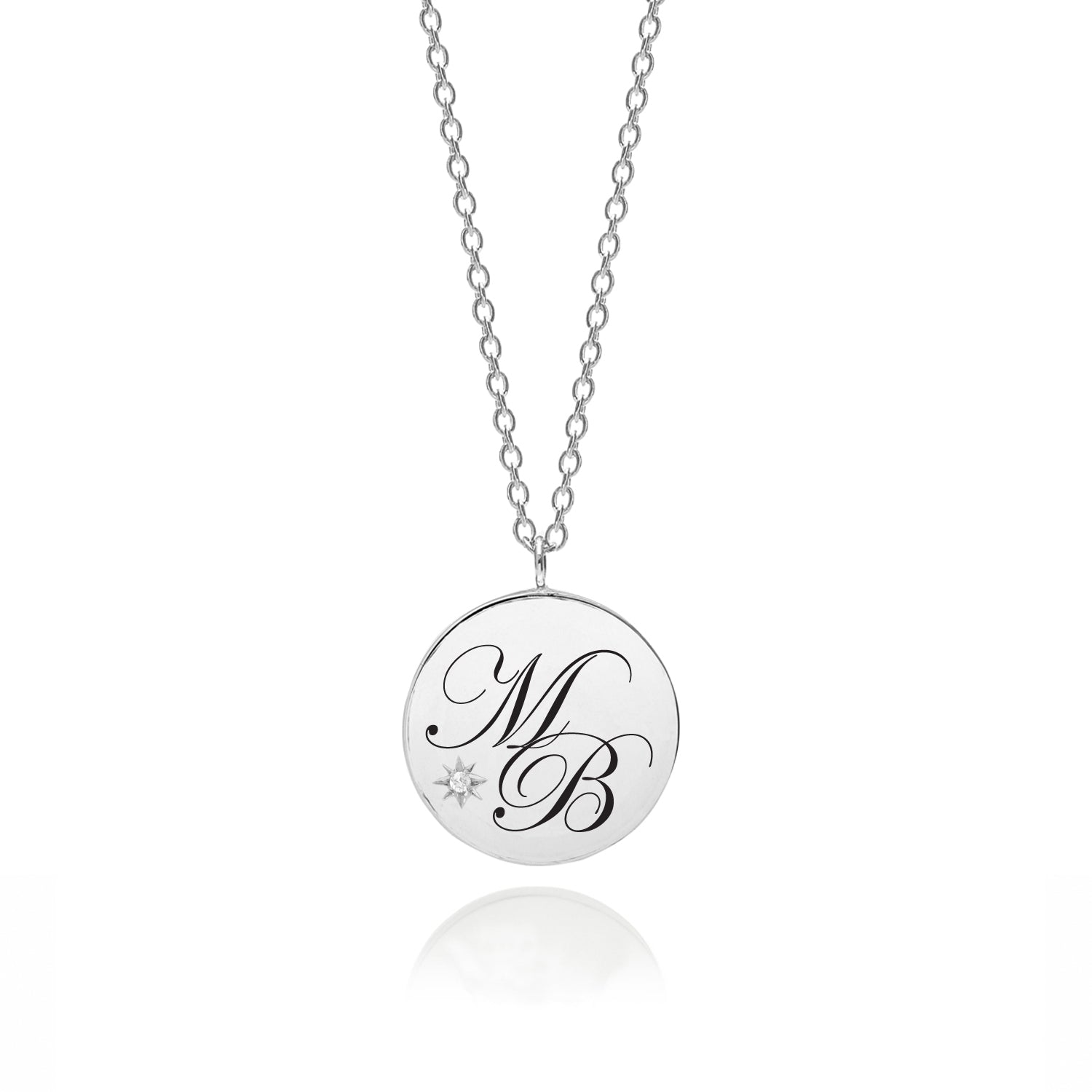 Double Initial Edwardian Script Pendant With Diamond - Silver