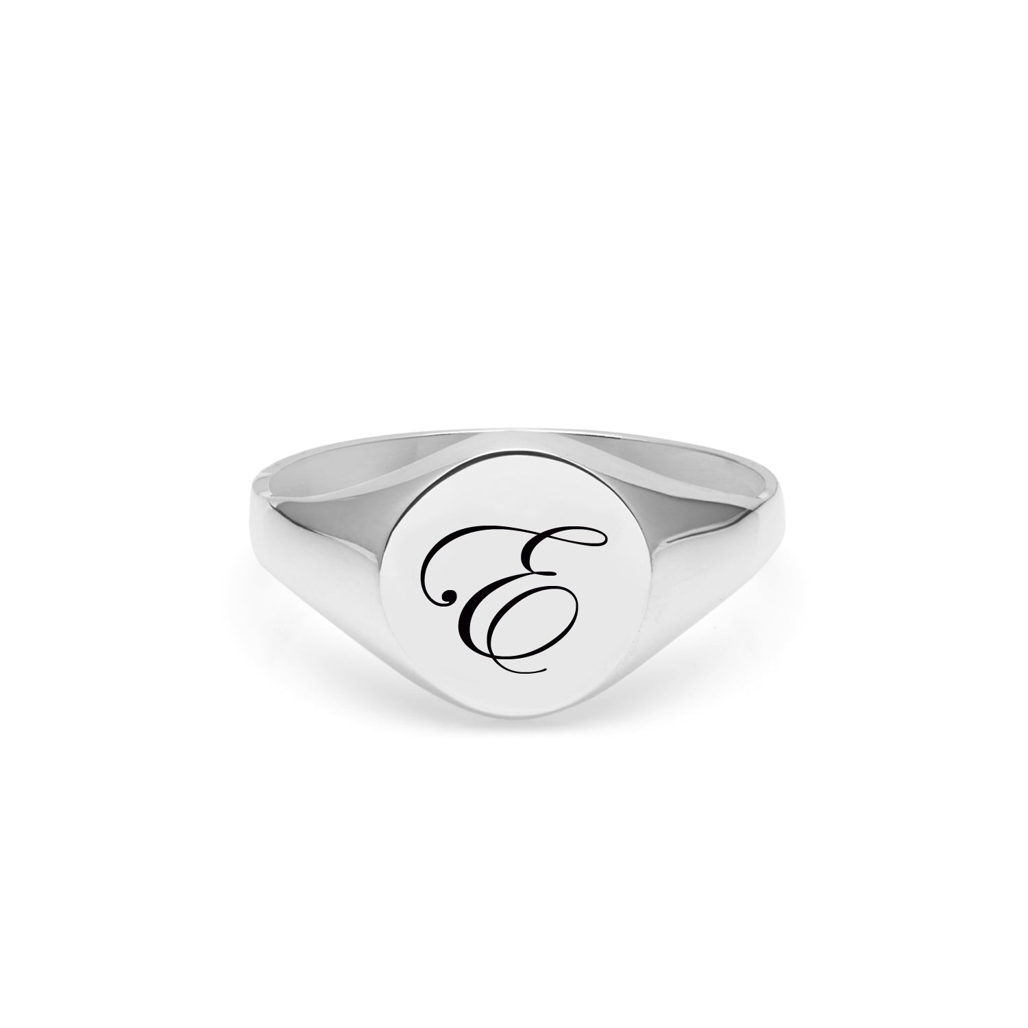 Single Initial Edwardian Round Signet Ring - Silver