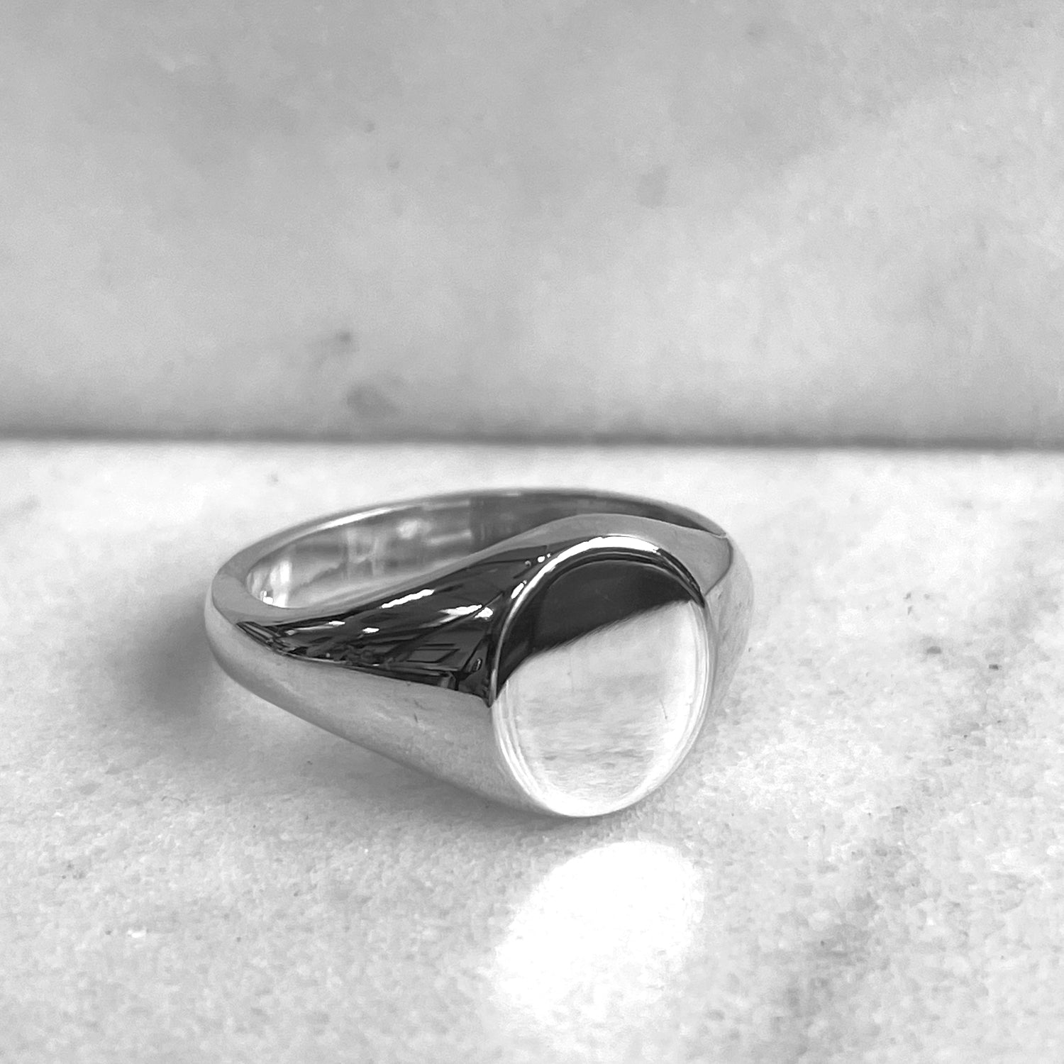 Oval Signet Ring with Star Set Diamond 11x9mm - Silver
