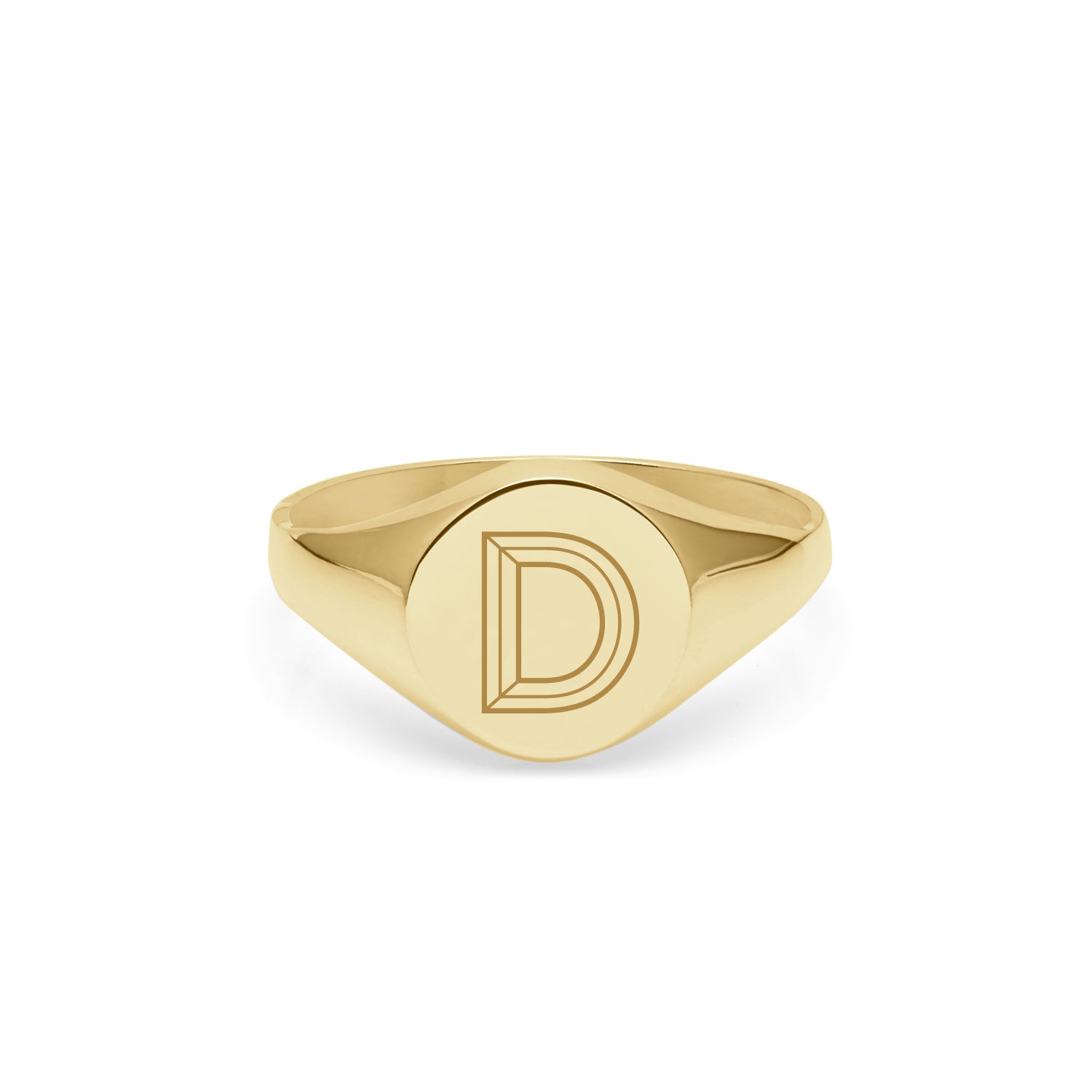 Initial D Facett Round Signet Ring - 9k Yellow Gold