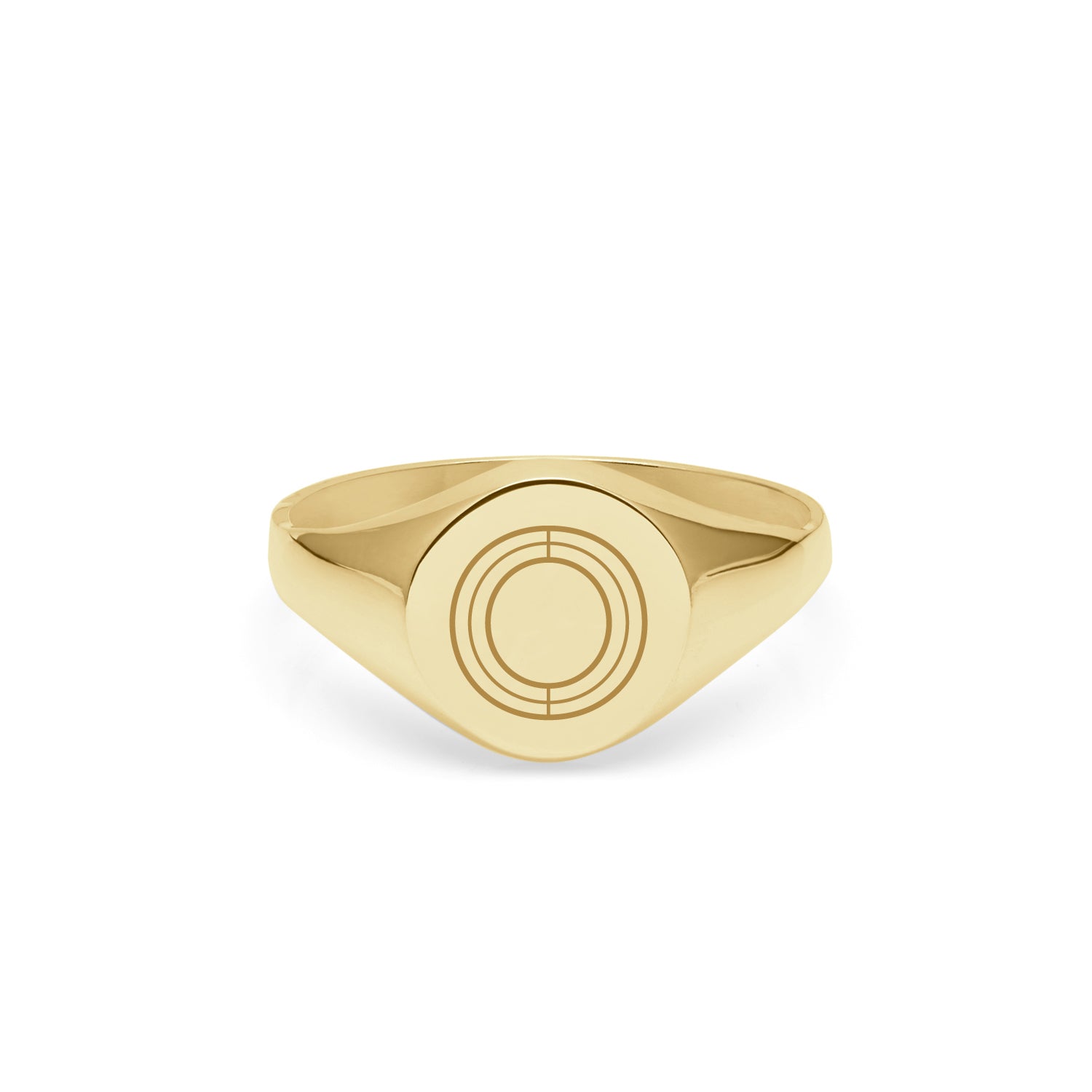 Initial O Facett Round Signet Ring - 9k Yellow Gold