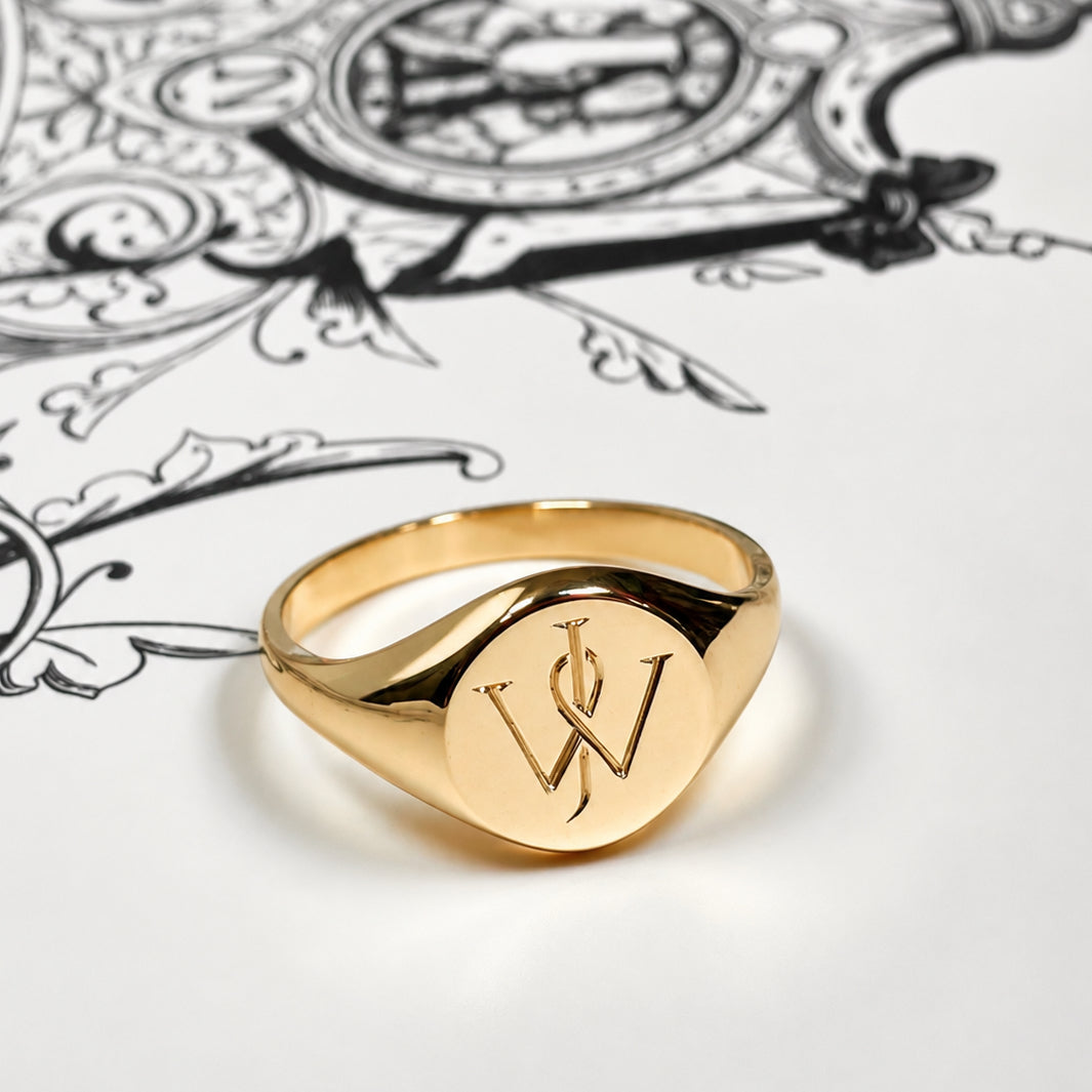 14k Yellow Gold Round Signet Ring