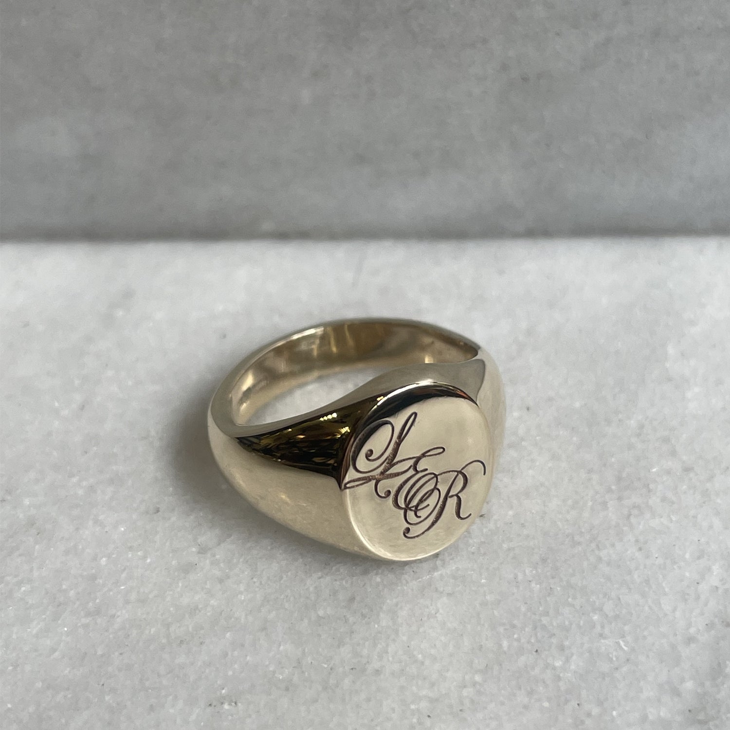 Triple Initial Oval Signet Ring - 9k Yellow Gold