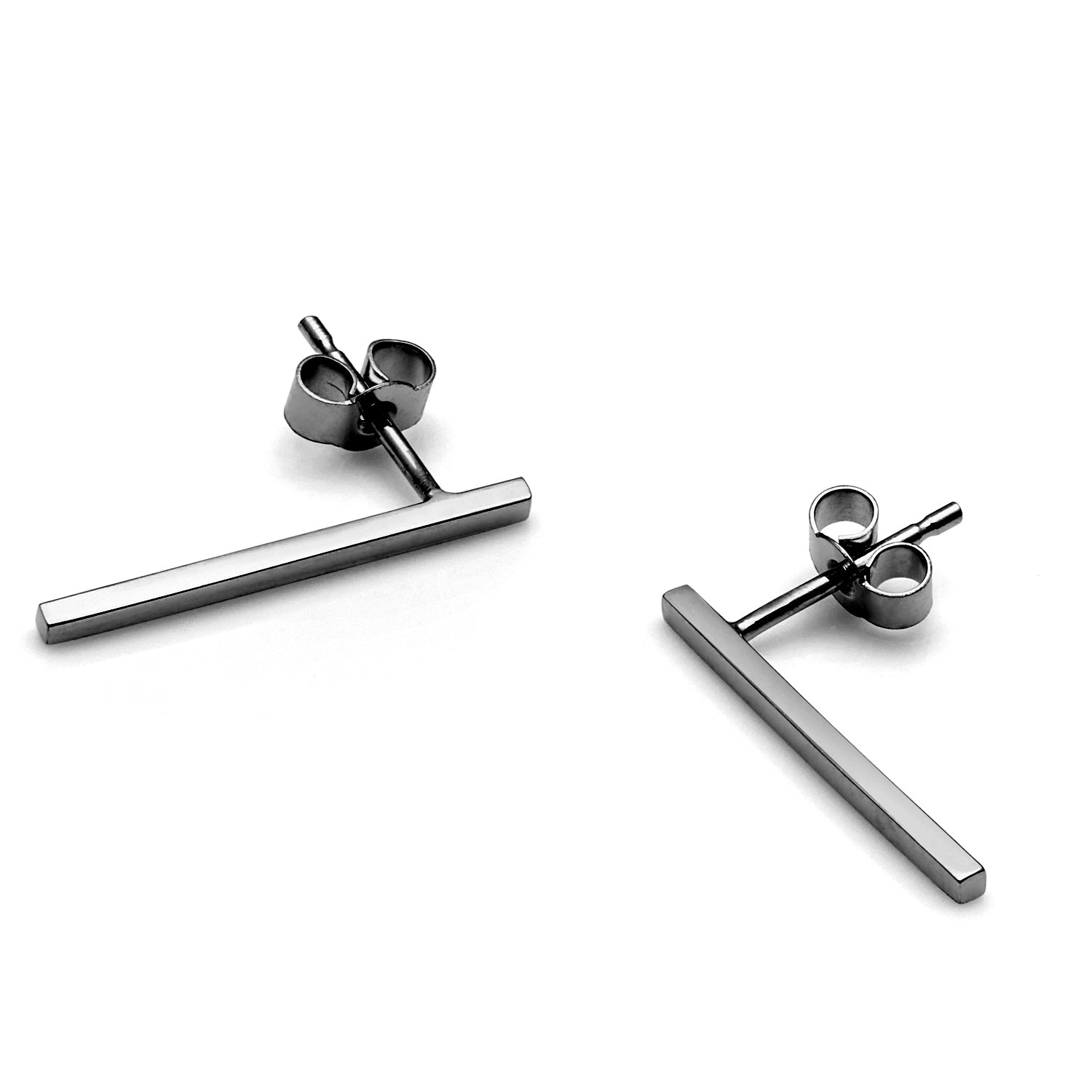 Long Bar Stud Earrings - Black