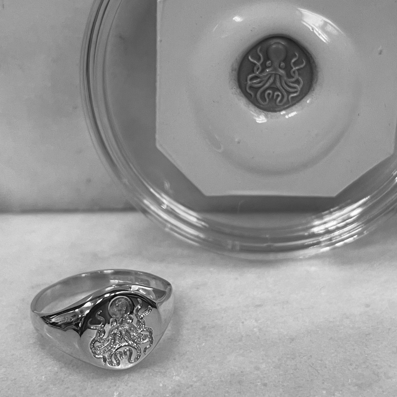 Hand Engraved Crest Silver Round Signet Ring - From Your Design