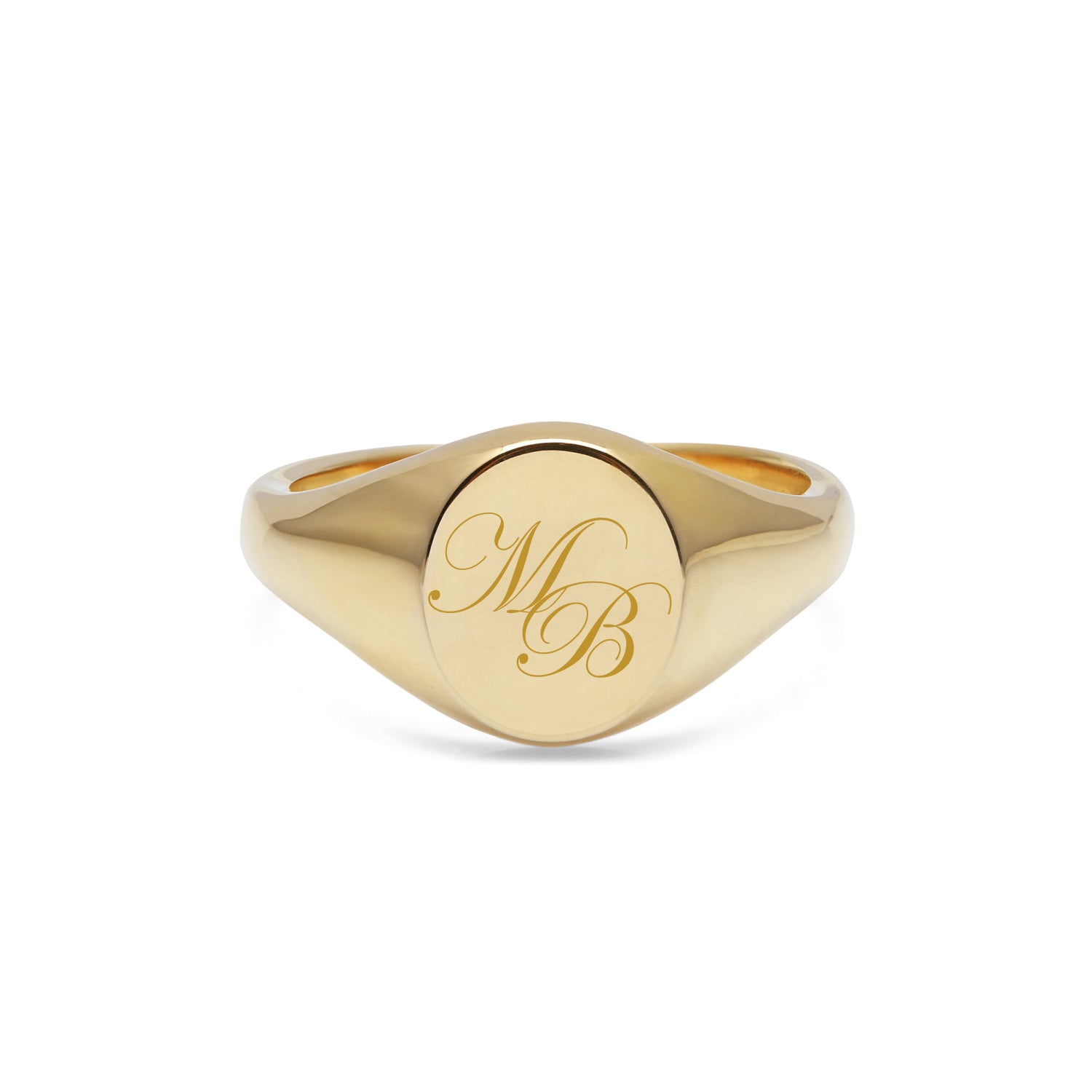 Double Initial Oval Signet Ring - 9k Yellow Gold