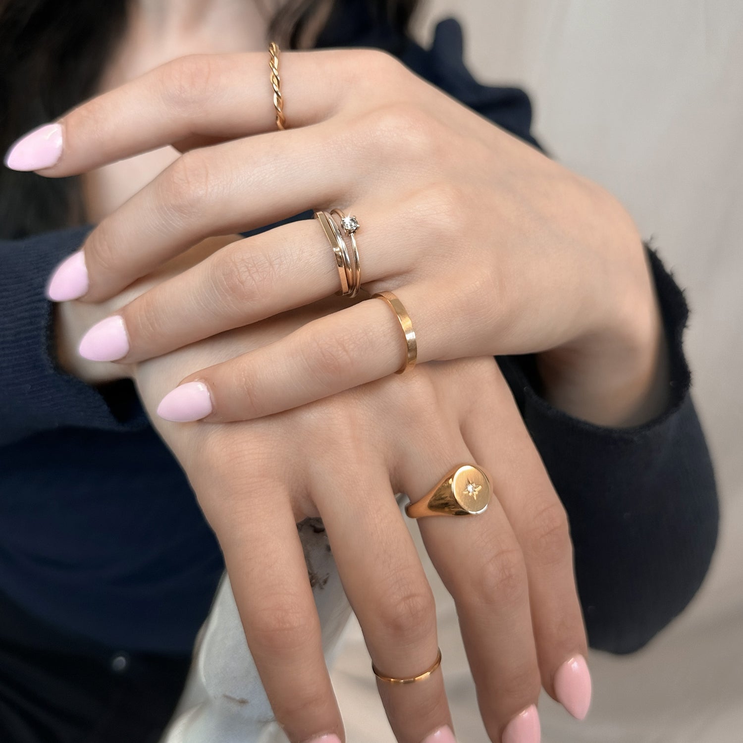 Triple Initial Oval Signet Ring - 9k Yellow Gold