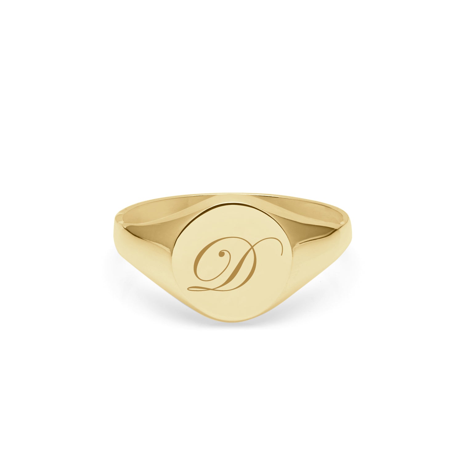 Initial D Edwardian Round Signet Ring - 9k Yellow Gold