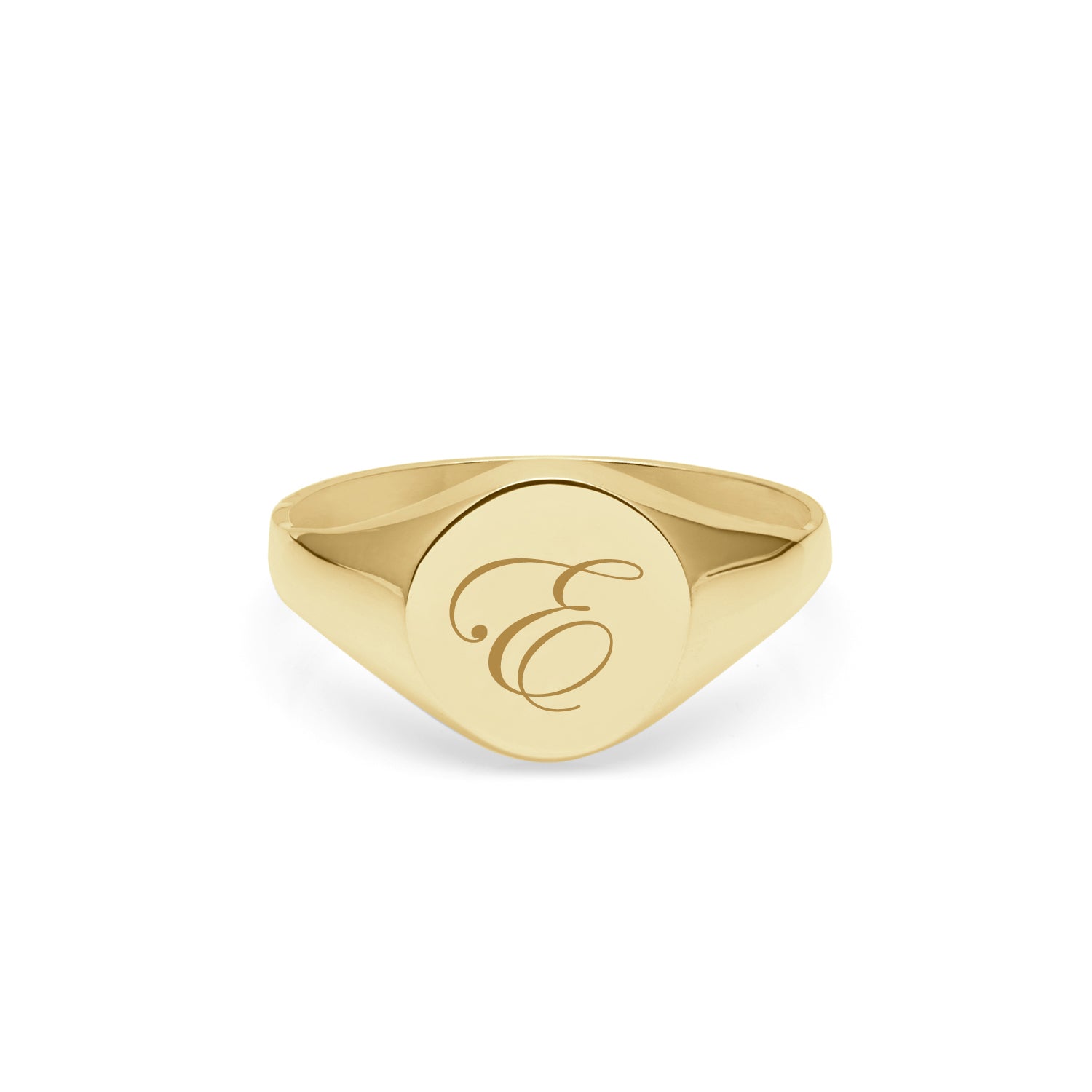 Initial E Edwardian Round Signet Ring - 9k Yellow Gold
