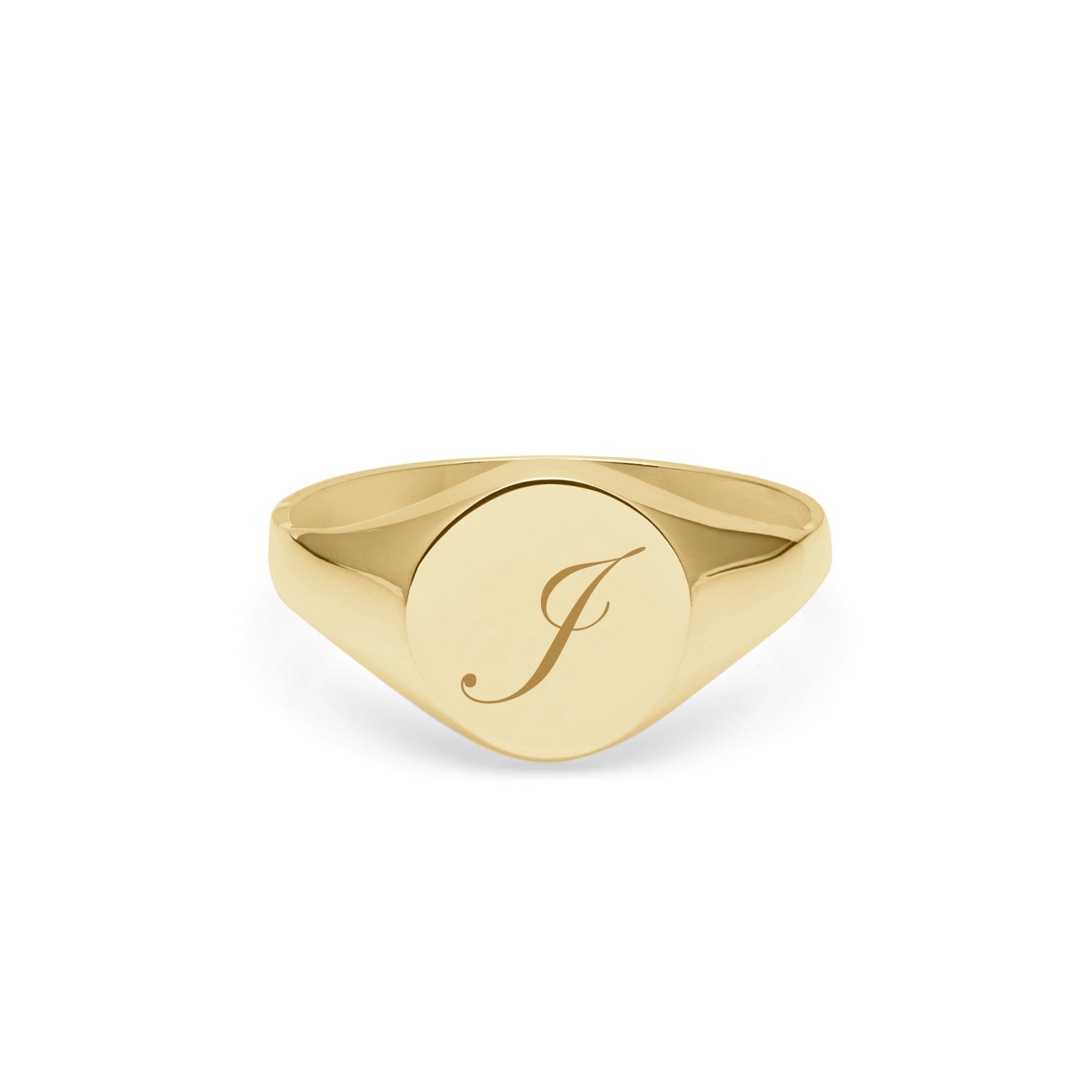 Initial J Edwardian Round Signet Ring - 9k Yellow Gold