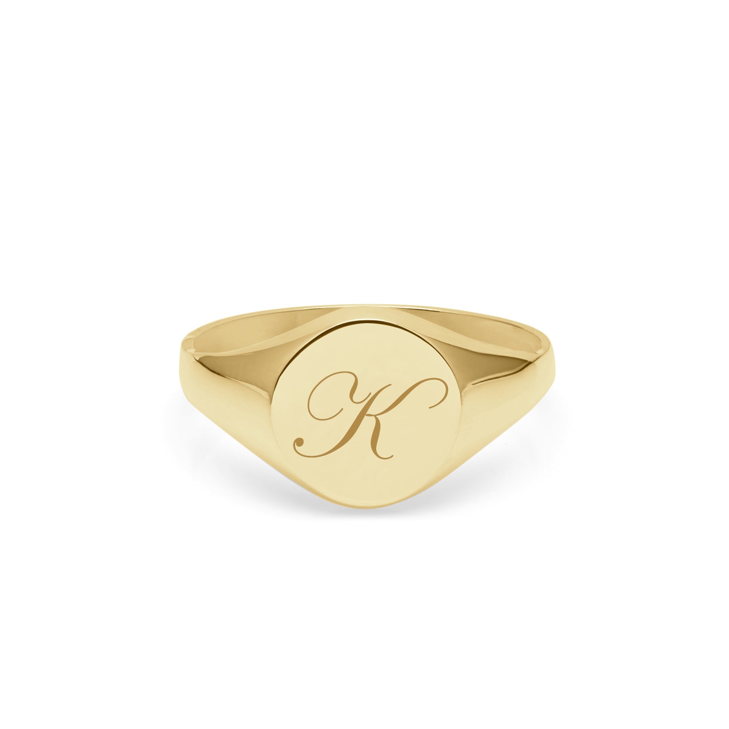 Initial K Edwardian Round Signet Ring - 9k Yellow Gold