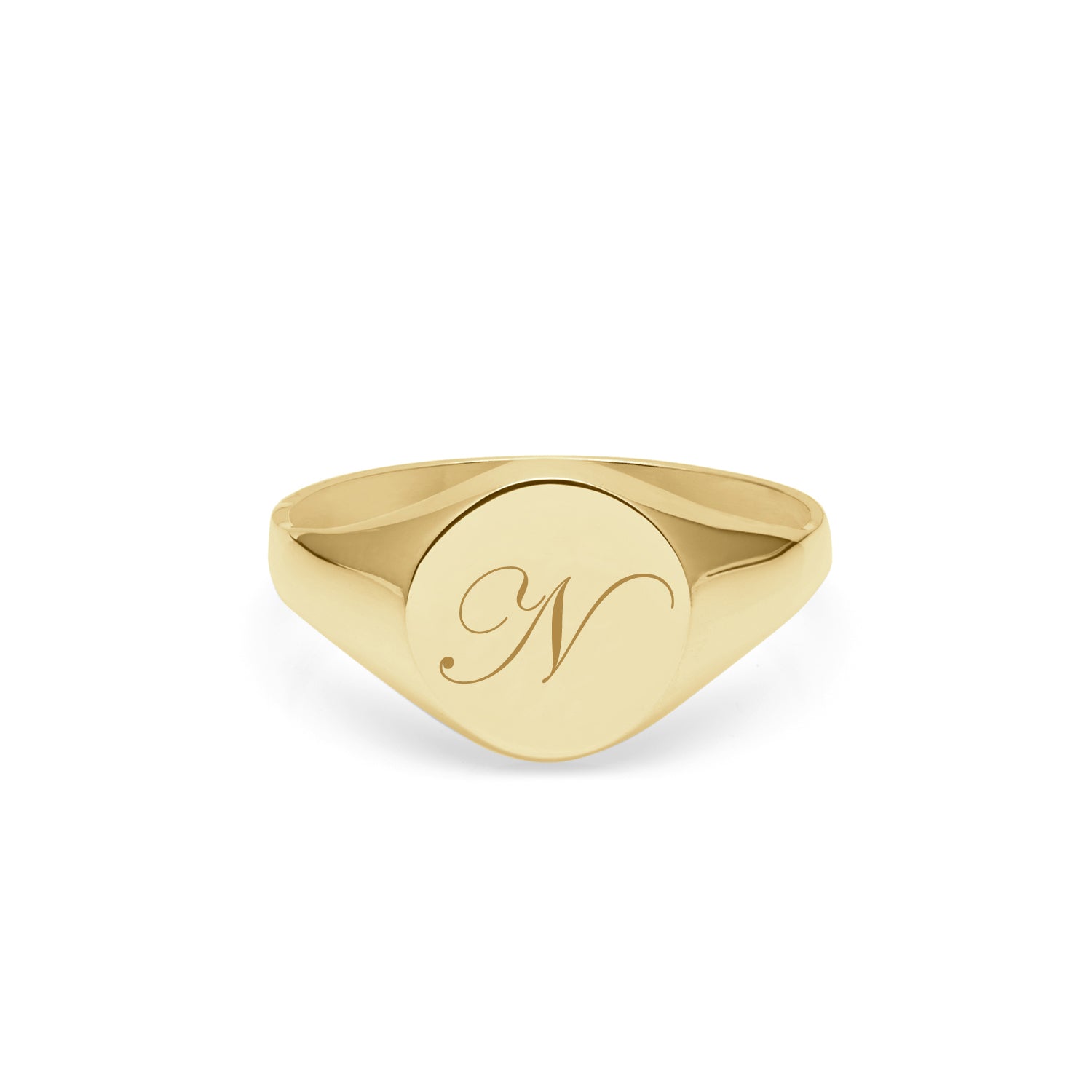 Initial N Edwardian Round Signet Ring - 9k Yellow Gold