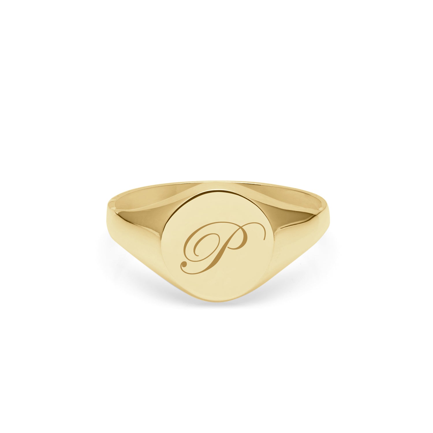 Initial P Edwardian Round Signet Ring - 9k Yellow Gold