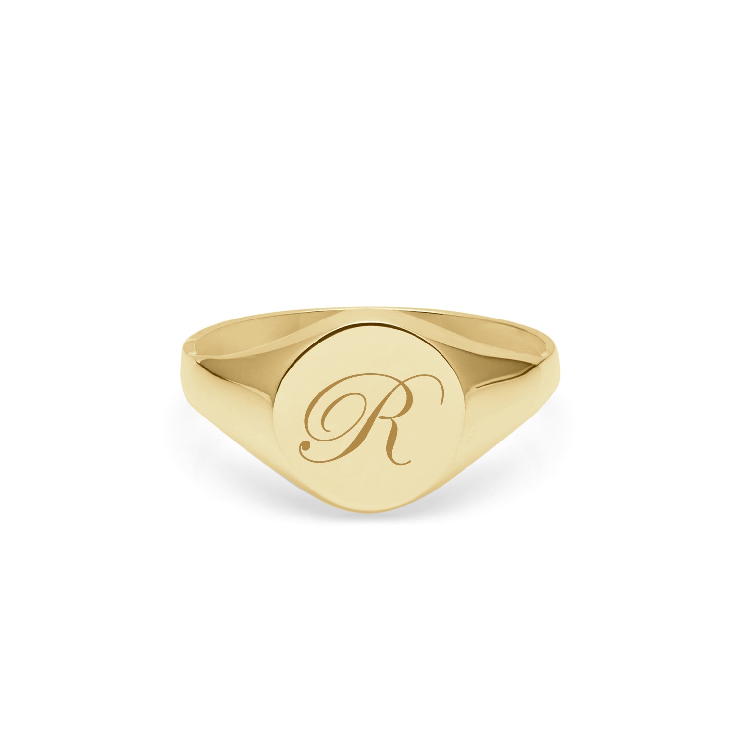 Initial R Edwardian Round Signet Ring - 9k Yellow Gold