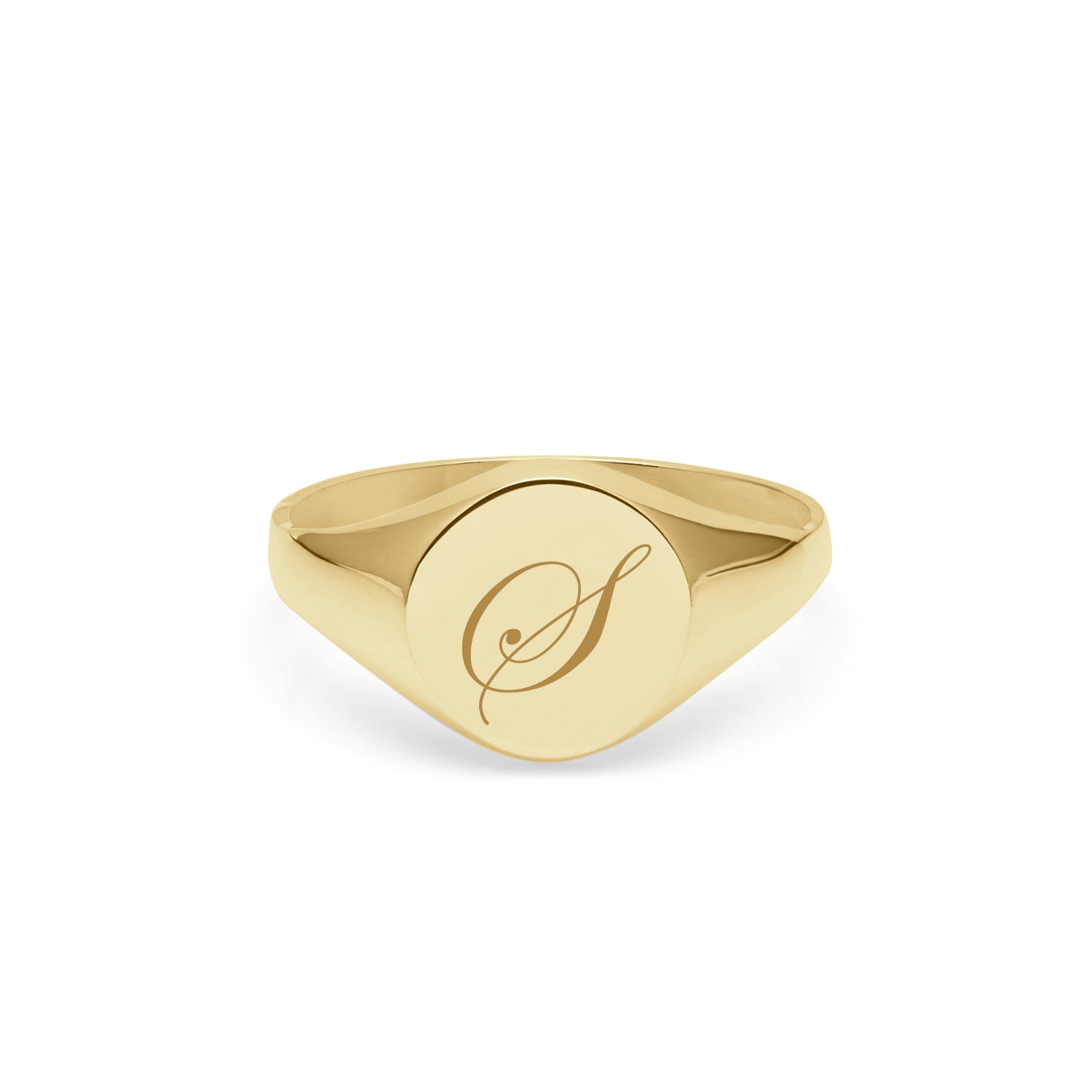 Initial S Edwardian Round Signet Ring - 9k Yellow Gold