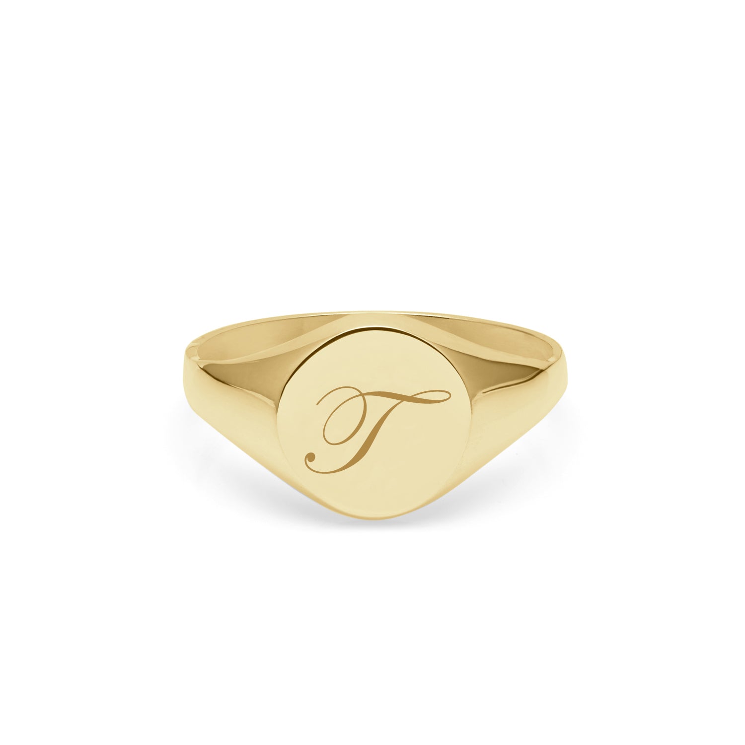 Initial T Edwardian Round Signet Ring - 9k Yellow Gold