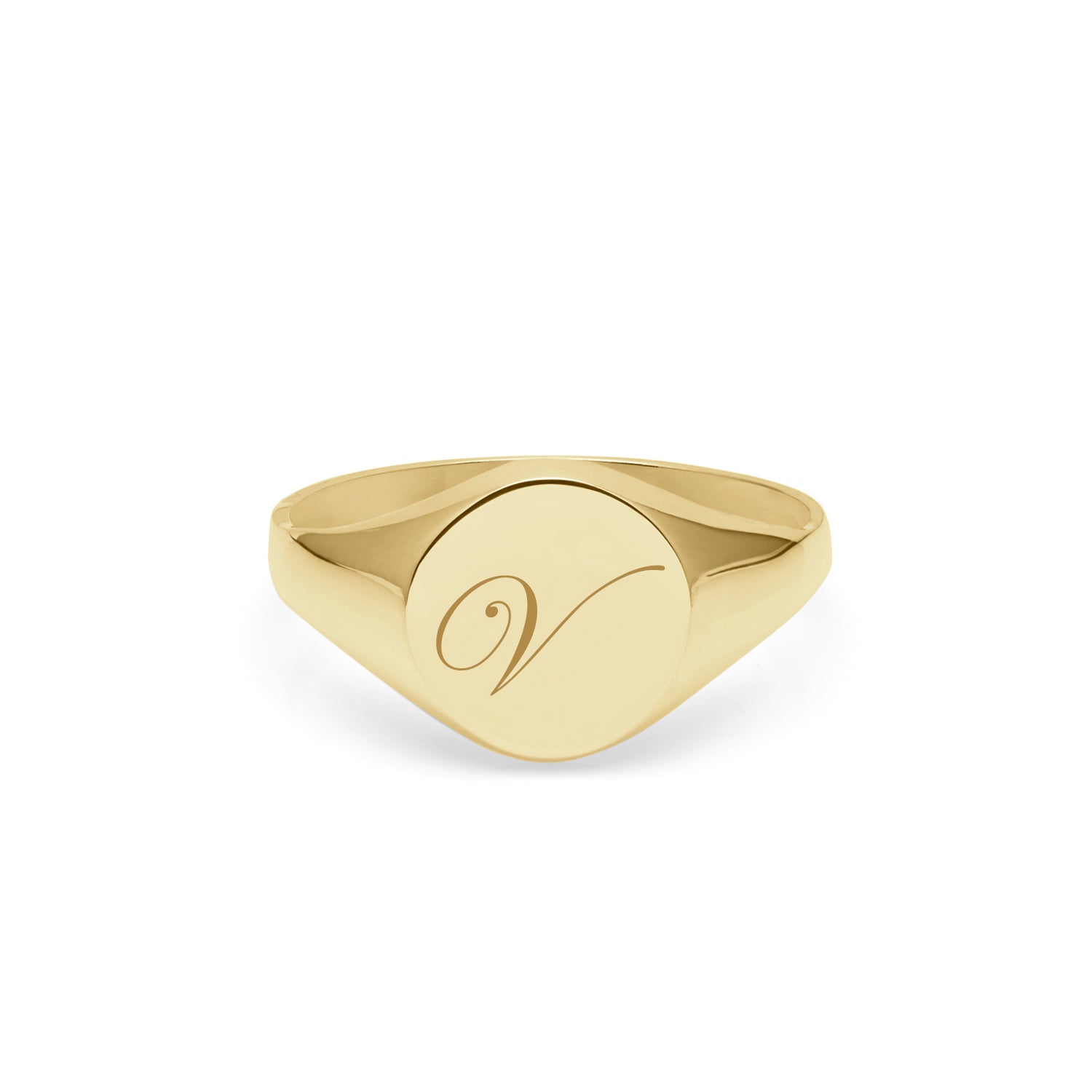 Initial V Edwardian Round Signet Ring - 9k Yellow Gold