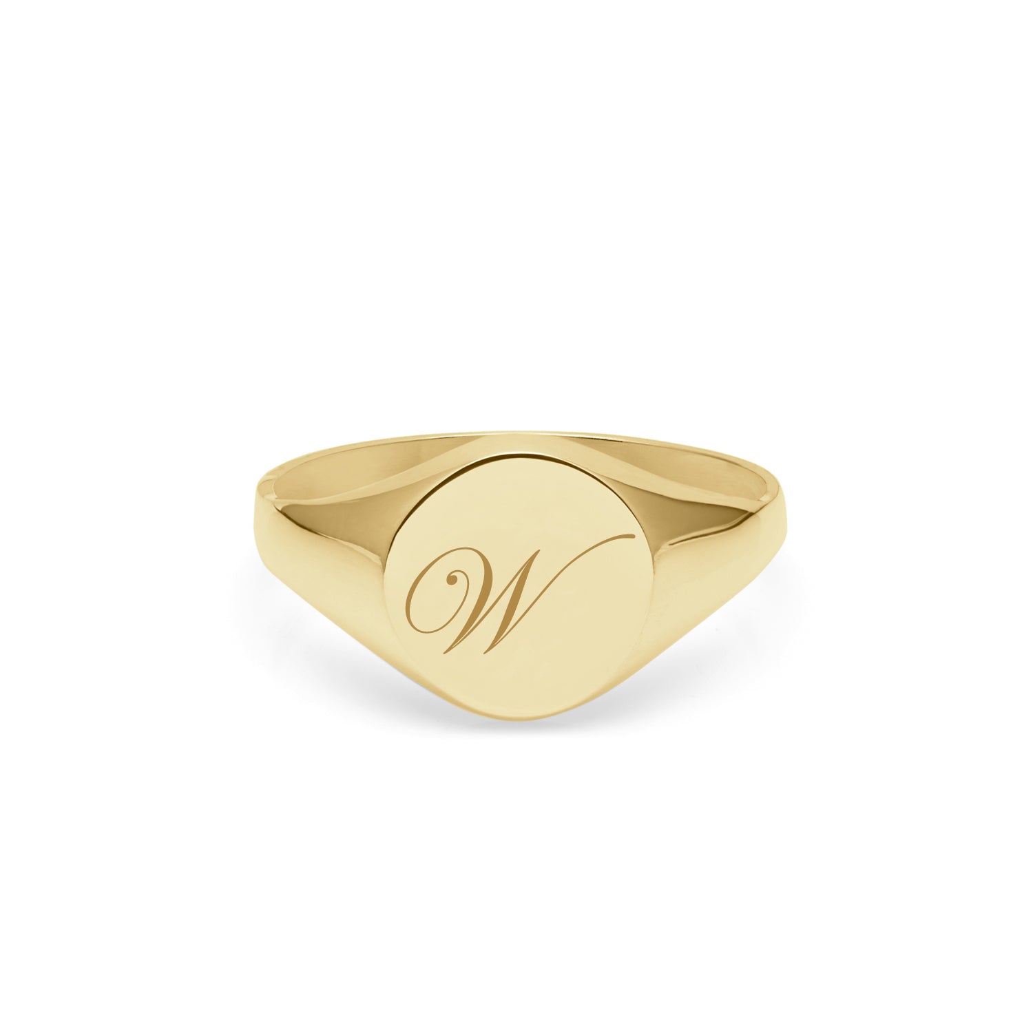 Initial W Edwardian Round Signet Ring - 9k Yellow Gold