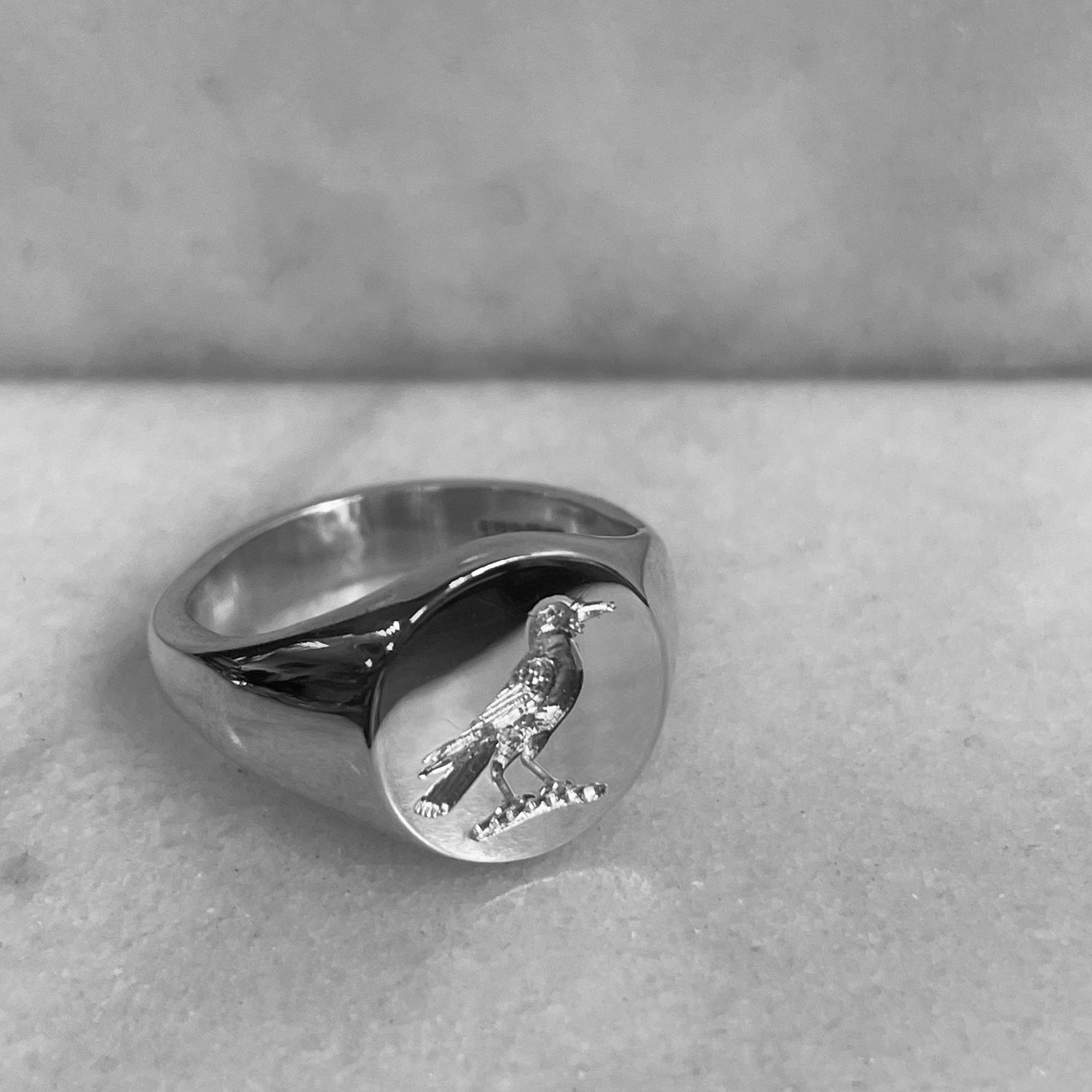 Hand Engraved Crest Silver Round Signet Ring - From Your Design