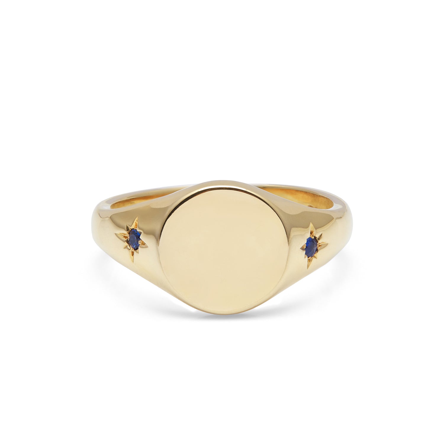 9k Yellow Gold Round Signet Ring With Sapphires- 11mm