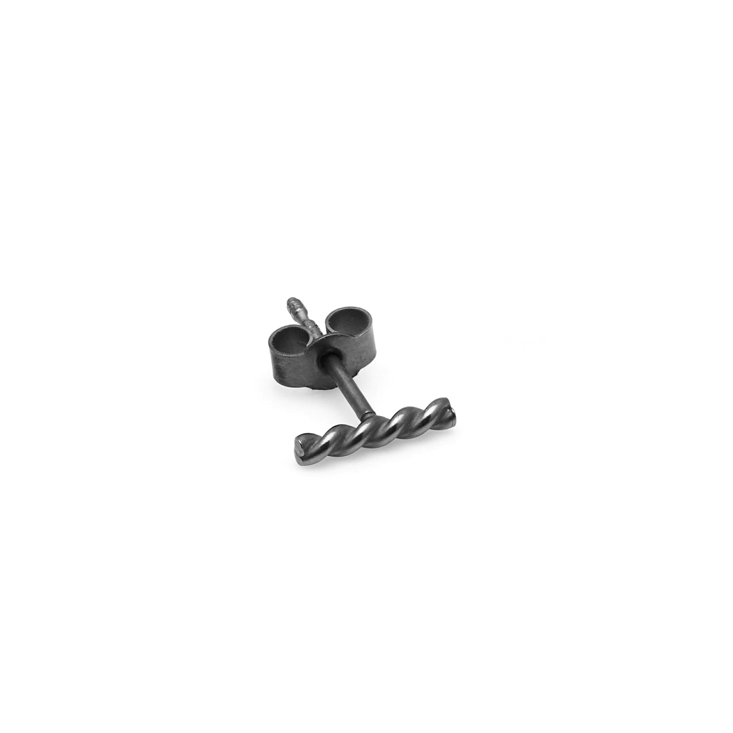 Single Mini Twisted Bar Stud Earring - Black