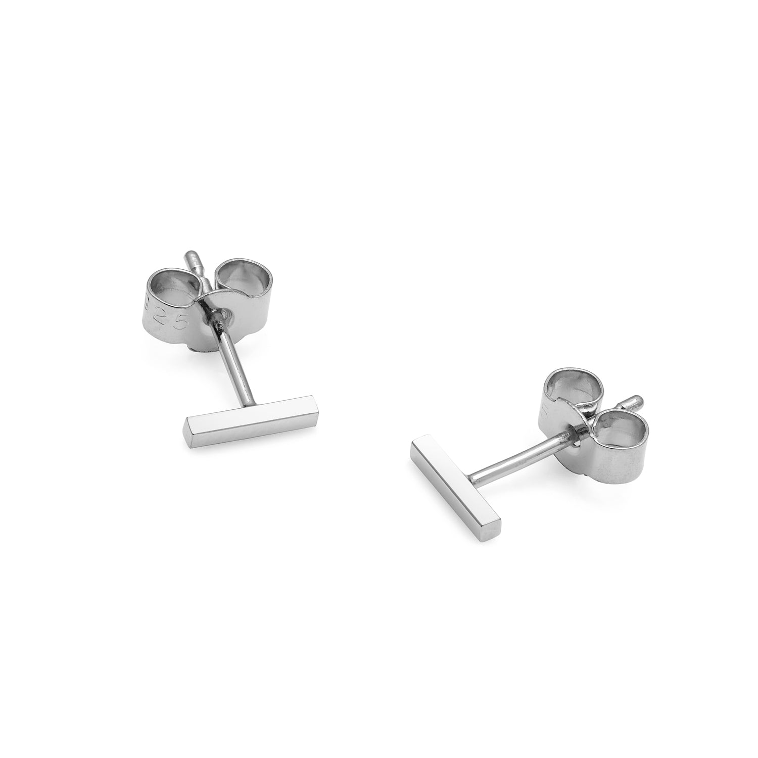 Mini Bar Stud Earrings - 9k White Gold