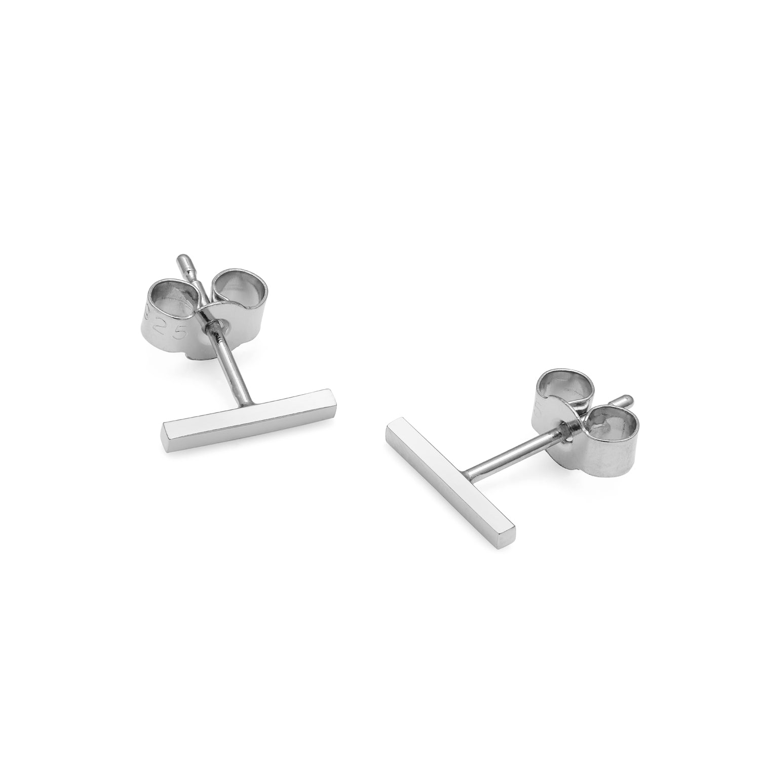 Bar Stud Earrings - 9k White Gold