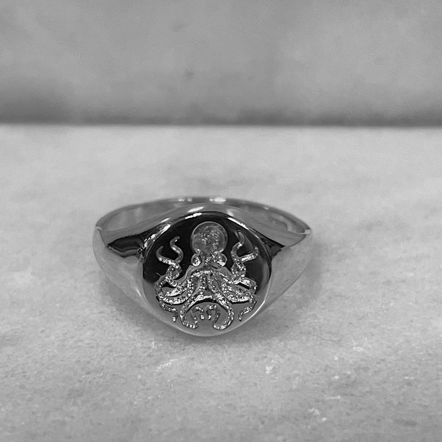 Hand Engraved Crest Silver Round Signet Ring - From Your Design