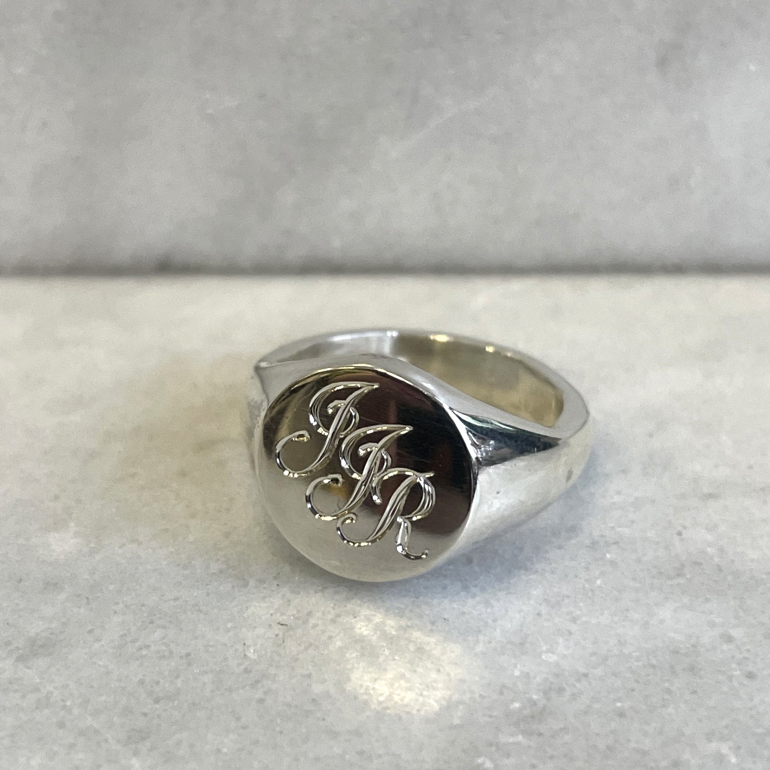 Hand Engraved Initials Round Signet Ring - Recycled Silver