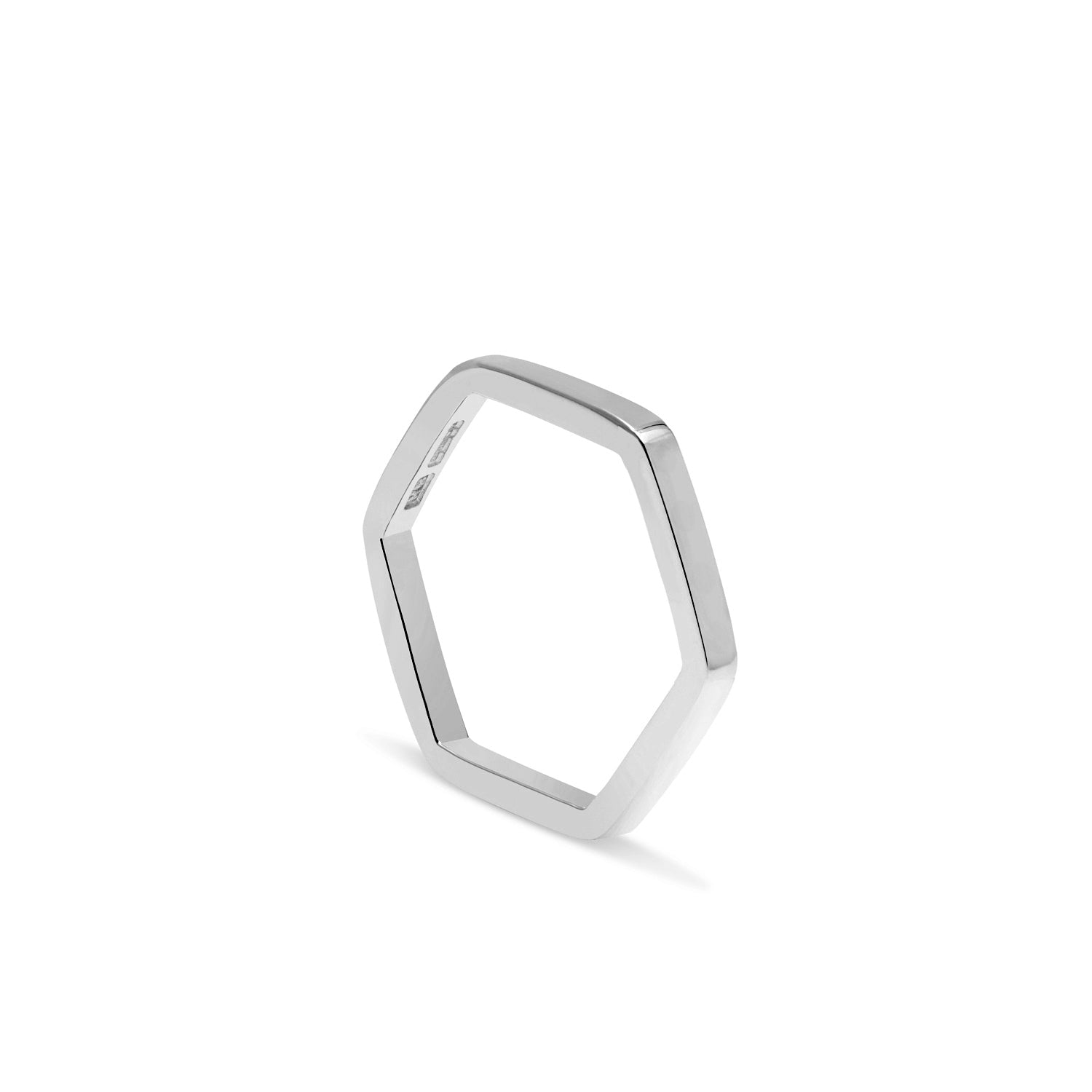 Hexagon Ring - 18k White Gold