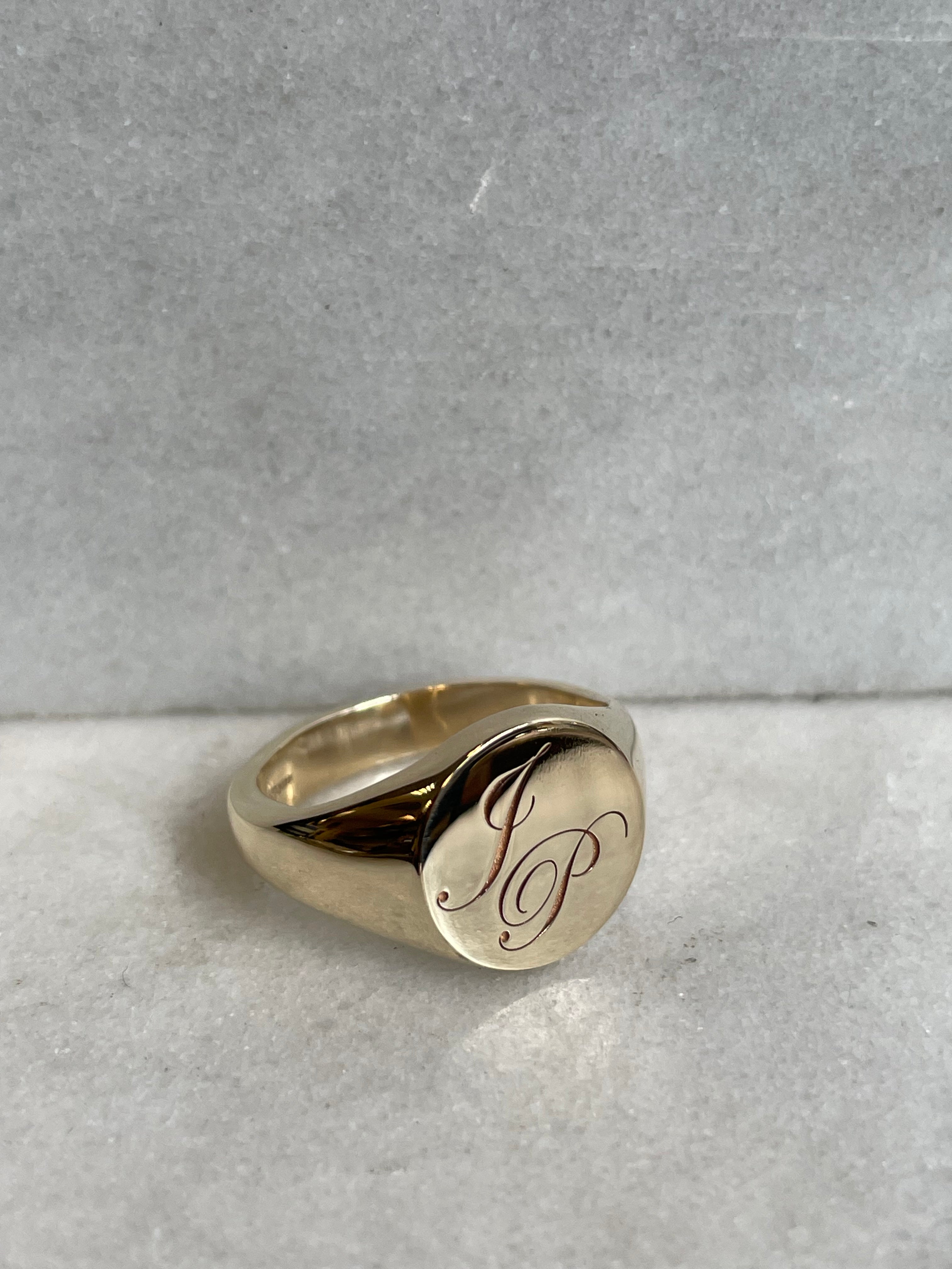 Double Initial Edwardian Round Signet Ring - 9k Yellow Gold