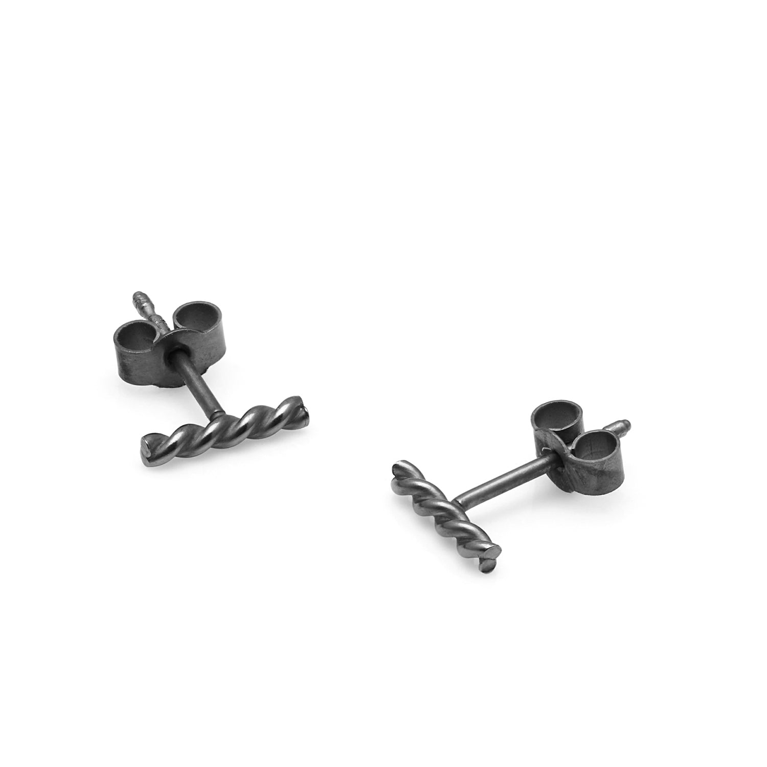 Mini Twisted Bar Stud Earrings - Black