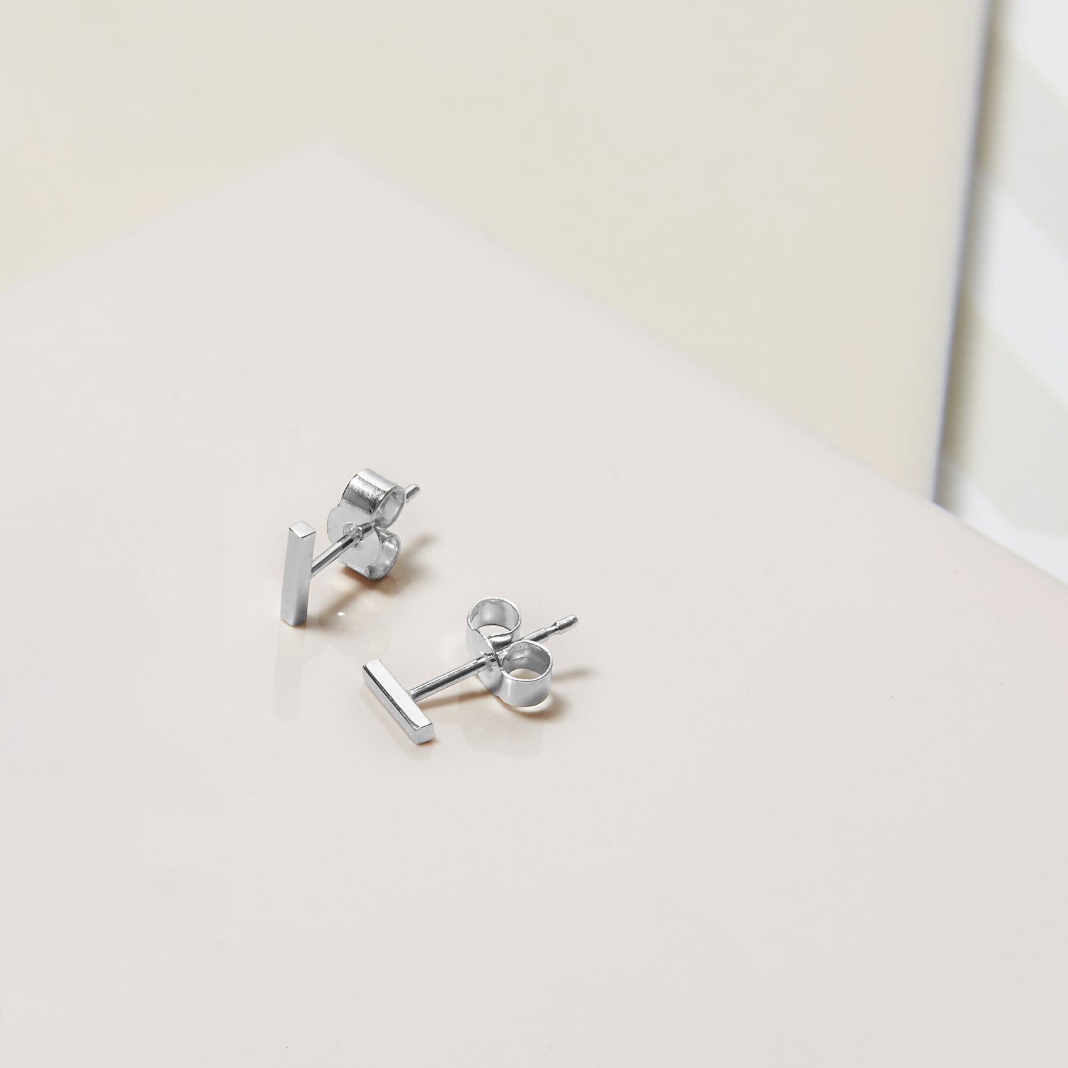 Mini Bar Stud Earrings - 9k White Gold