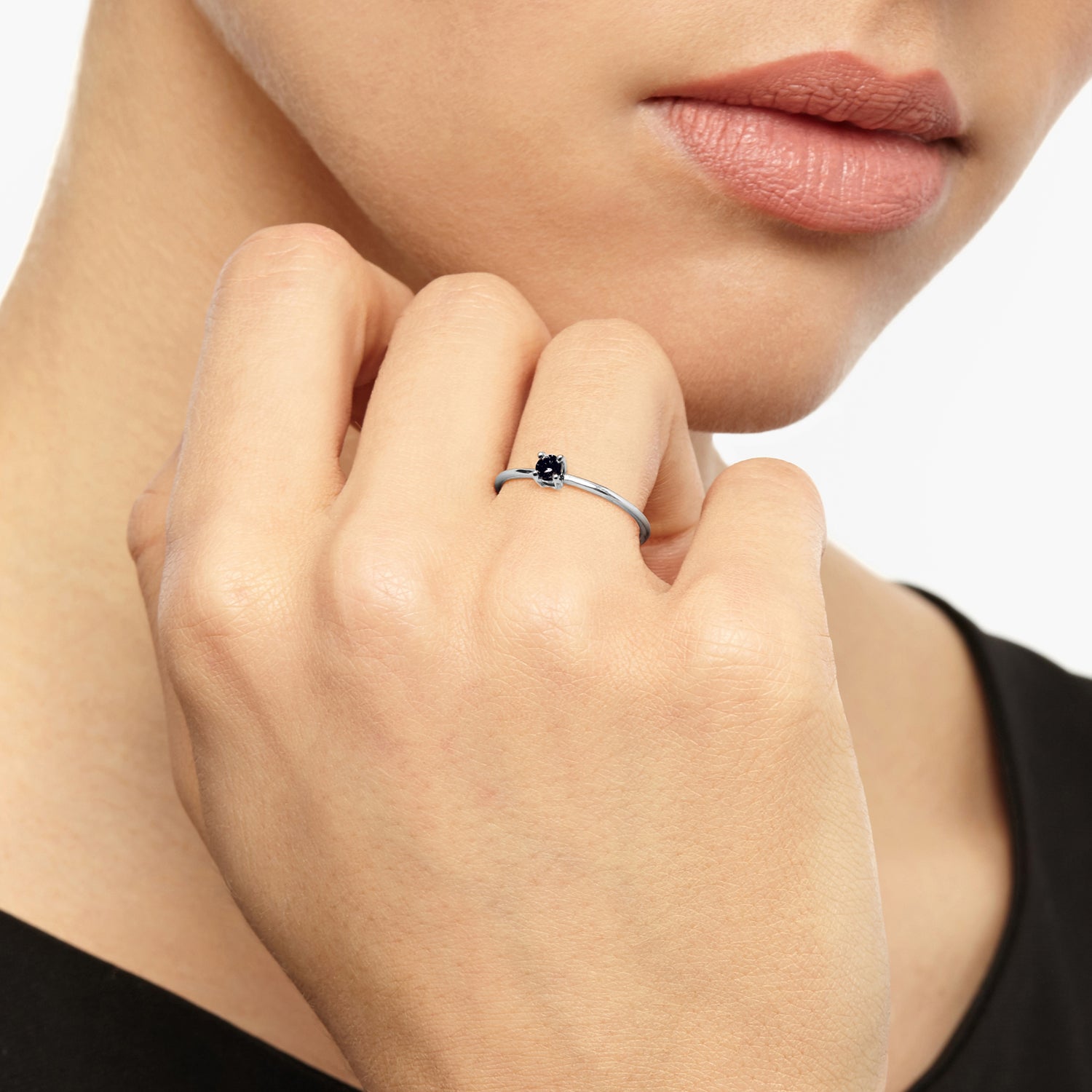 9k White Gold & Black Diamond Solitaire Ring - Myia Bonner Jewellery