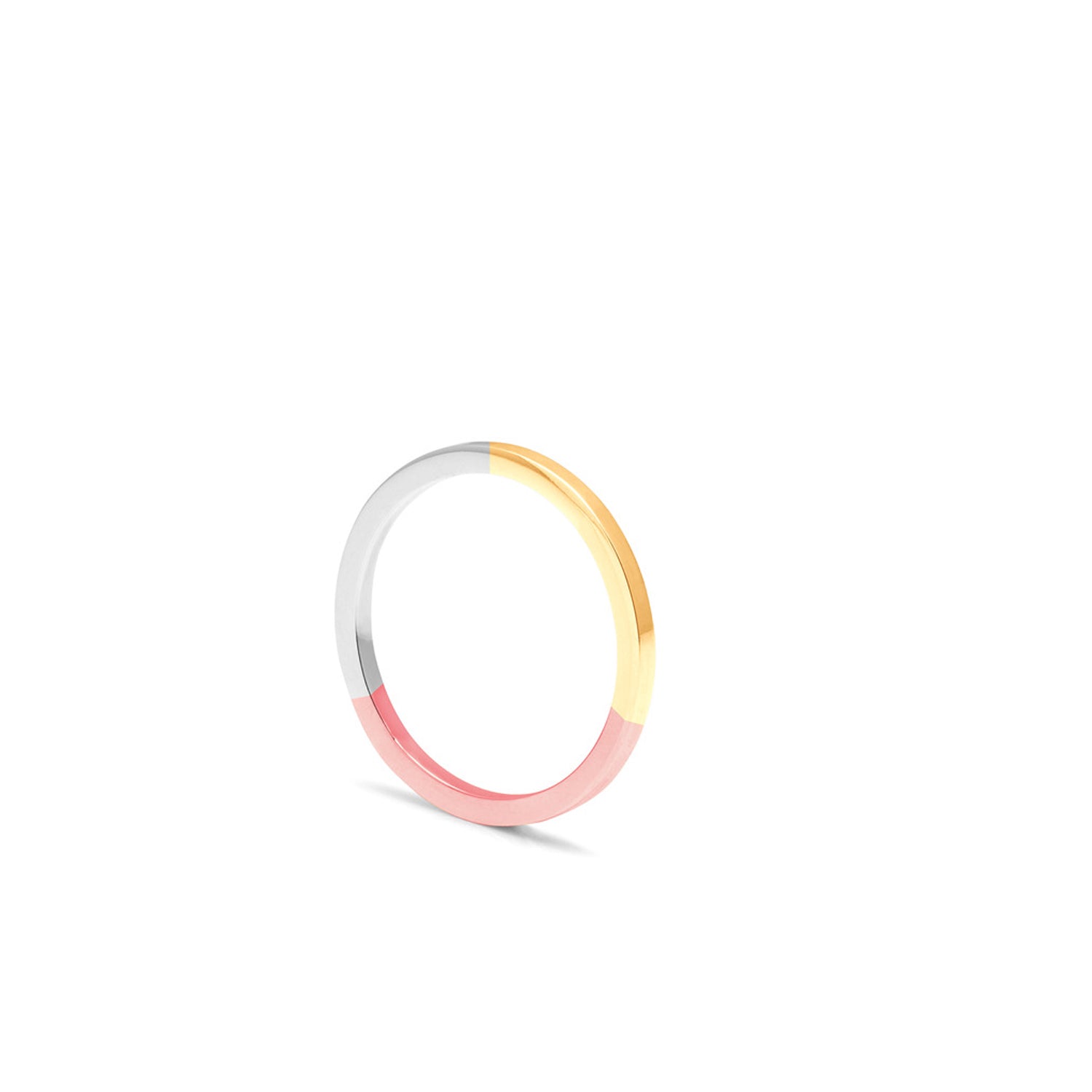 Three-tone Square Ring - 9k Yellow, Rose & White