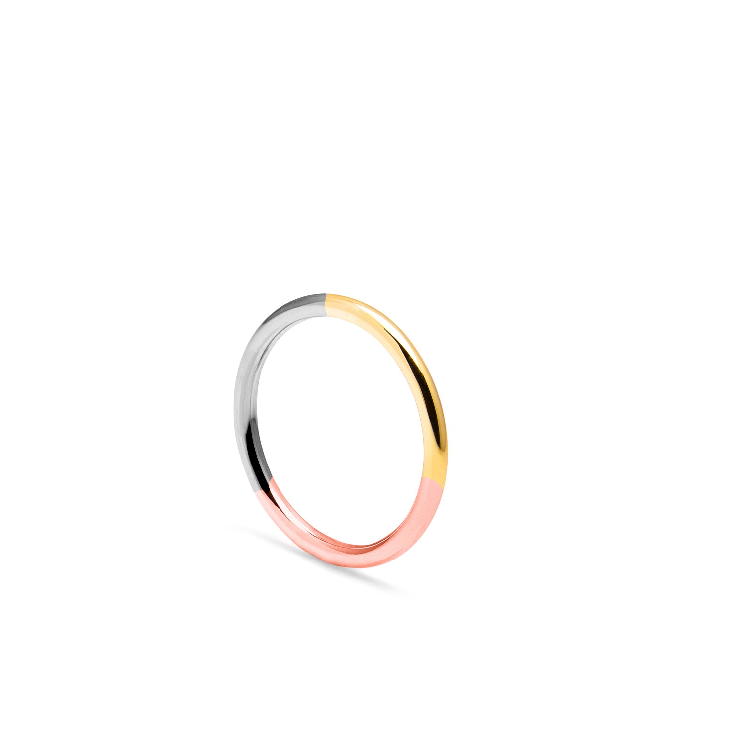 Three-tone Round Ring - 18k Yellow, Rose & White