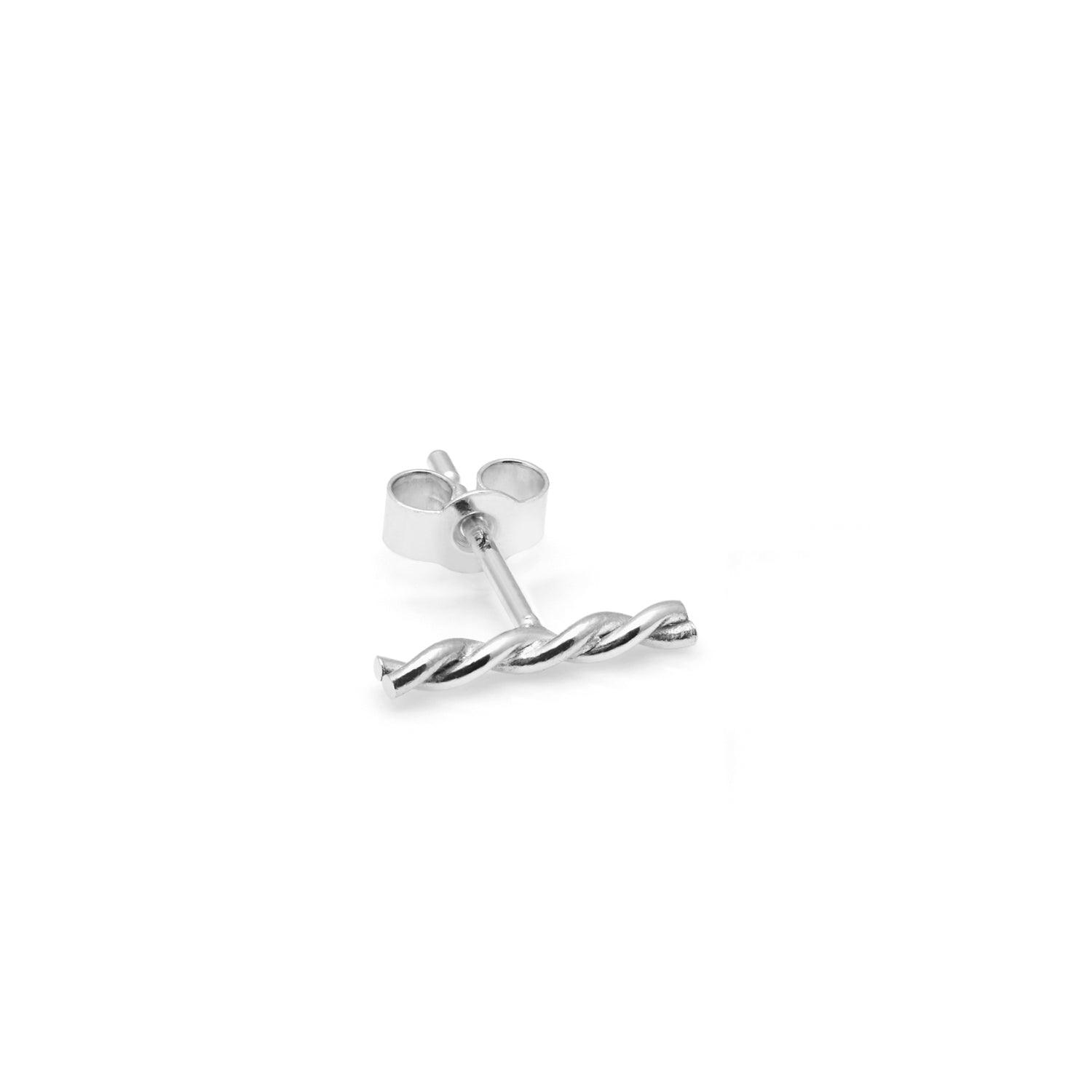 Single Twisted Bar Stud Earring - Silver
