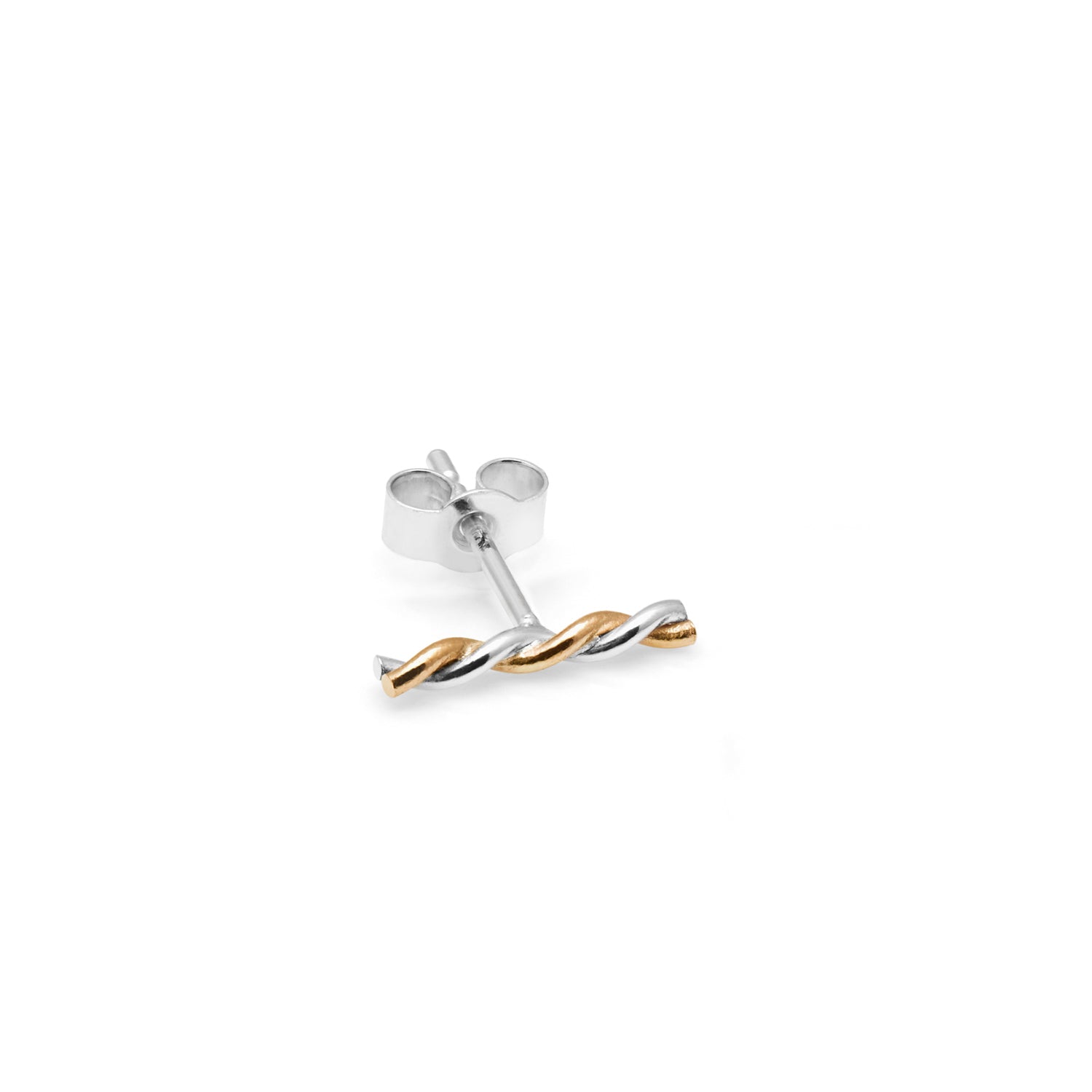 Single Two-Tone Twisted Bar Stud Earring - 9k Yellow Gold & Silver