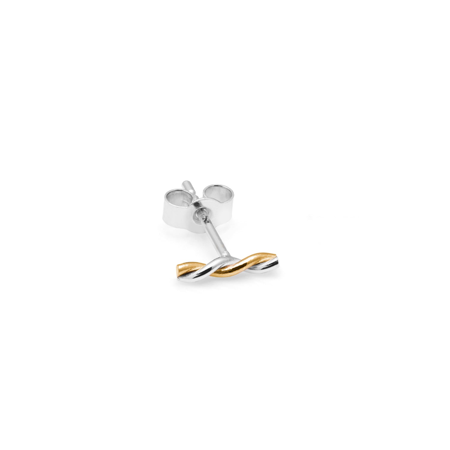 Single Mini Two-Tone Twisted Bar Stud Earring - 9k Yellow Gold & Silver