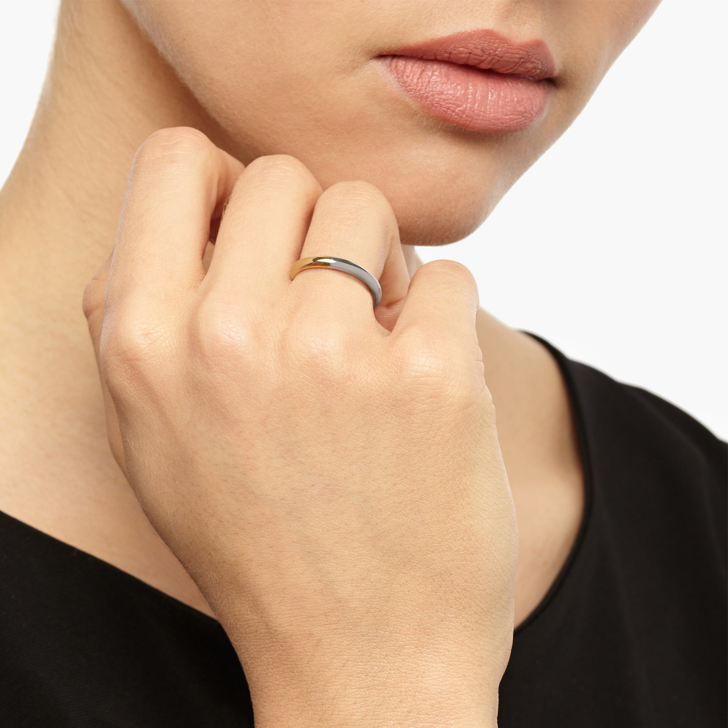 Two-tone 3mm D-shape Ring - 9k Yellow & White Gold