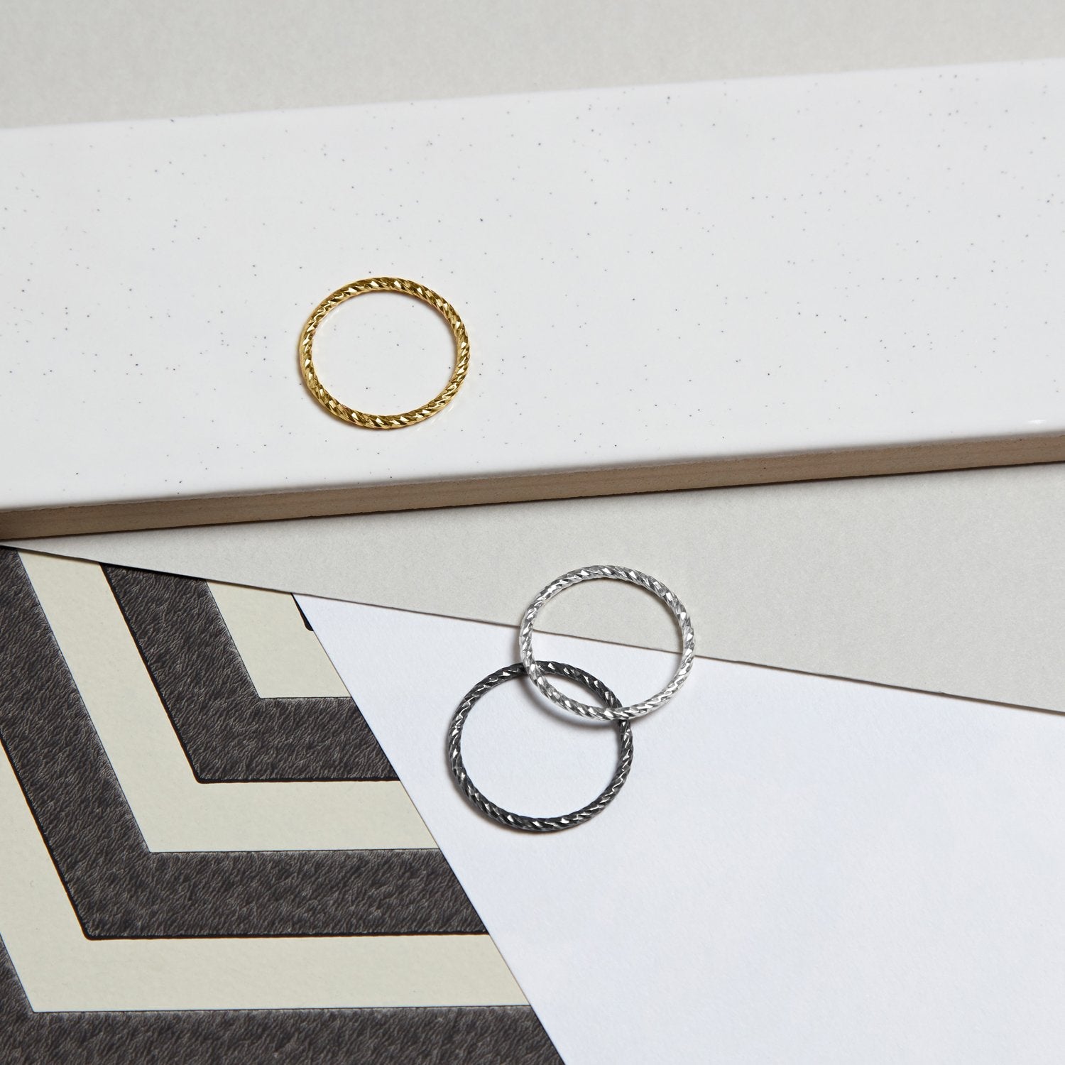 Faceted Diamond Ring - Oxidised Silver - Myia Bonner Jewellery