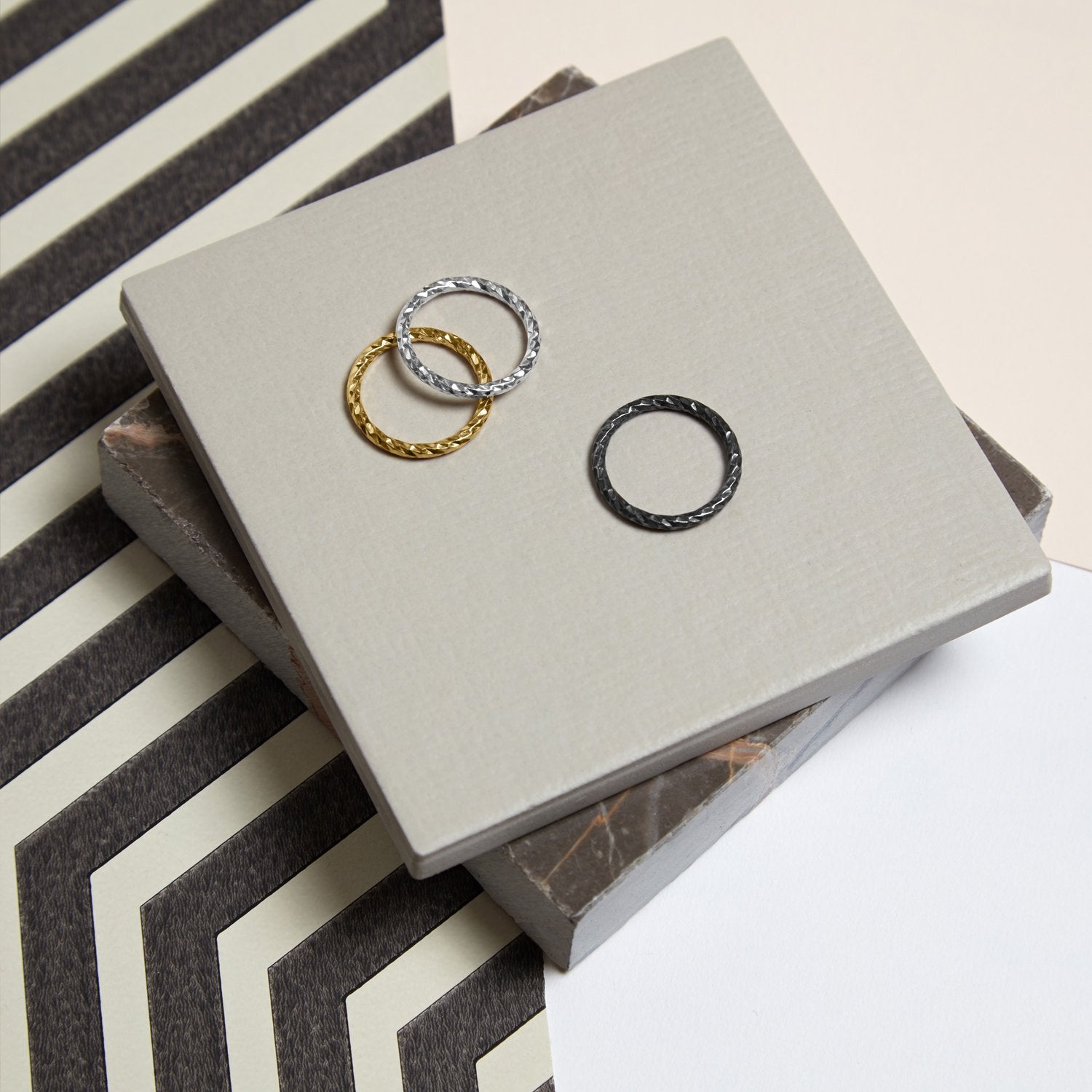 Faceted Diamond Band - Oxidised Silver - Myia Bonner Jewellery