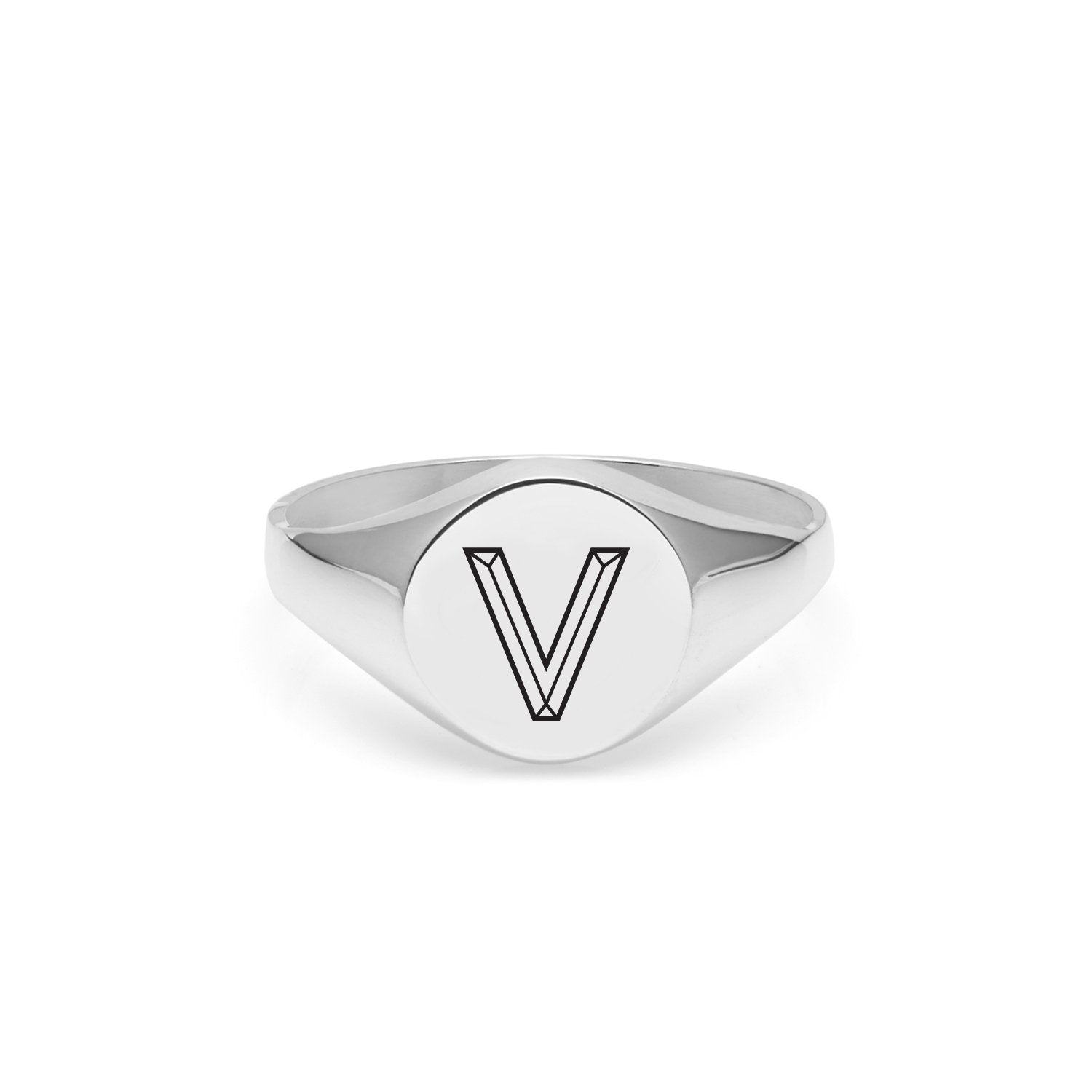 Facett Initial V Round Signet Ring - Silver - Myia Bonner Jewellery