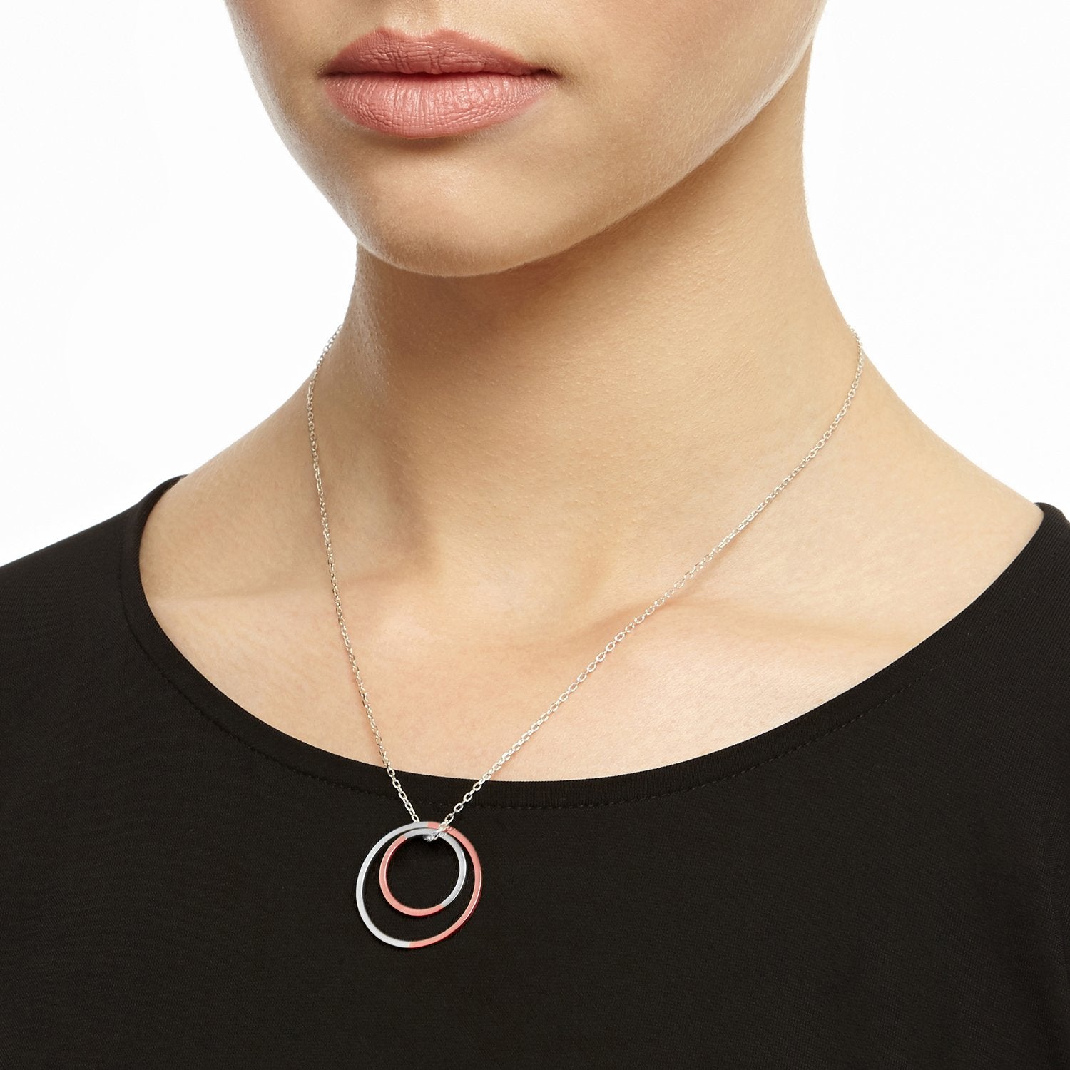 Two-tone Double Circle Necklace - 9k Rose Gold & Silver - Myia Bonner Jewellery