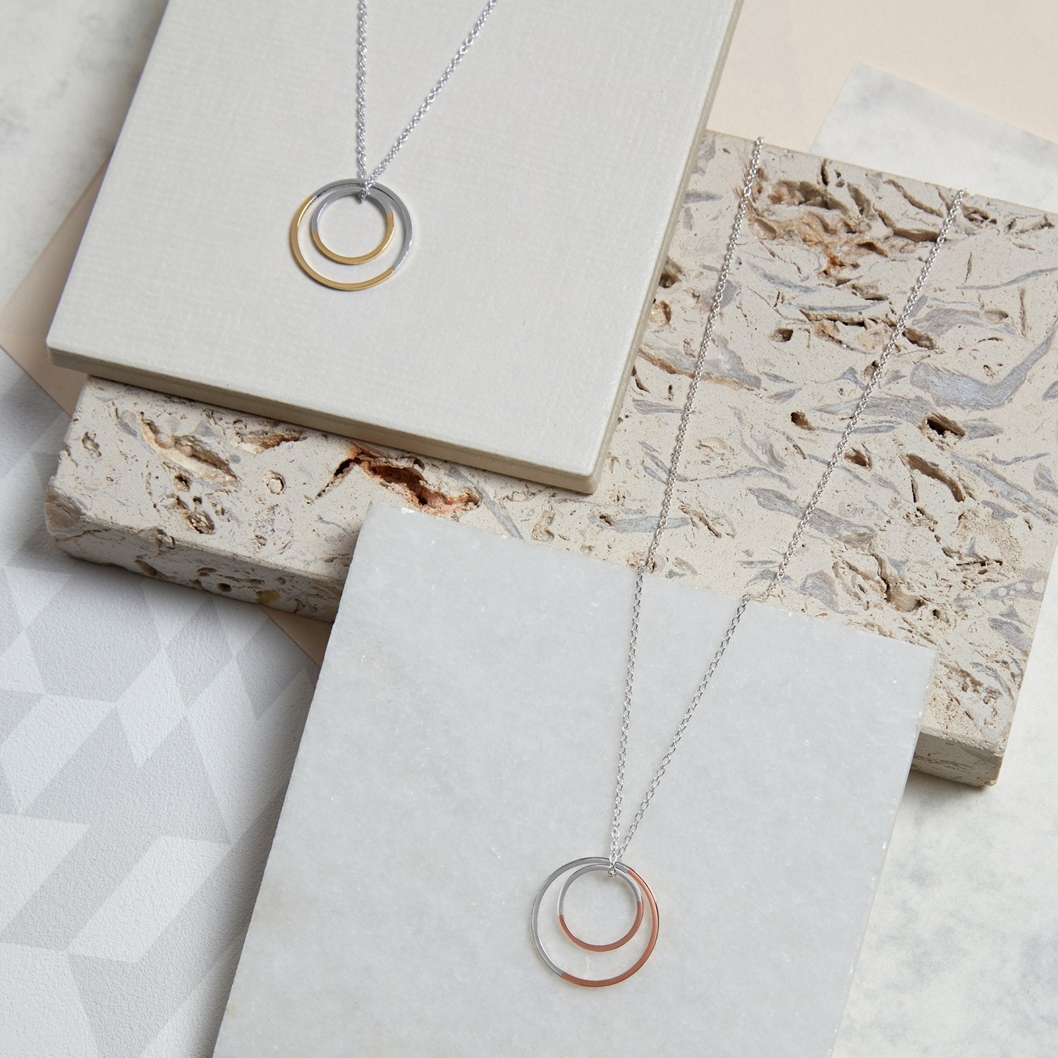 Two-tone Double Circle Necklace - 9k Rose Gold & Silver - Myia Bonner Jewellery