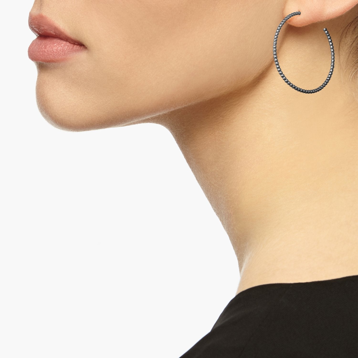 Large Sphere Hoop Earrings - Oxidised Silver - Myia Bonner Jewellery